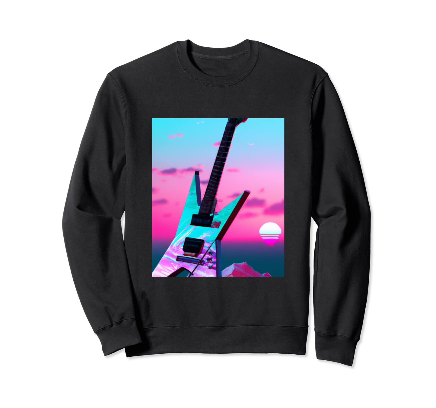 Vaporwave Guitar Synthwave Sunset E Sweatshirt - Trendy Graphic Men Women - T-Shirt, Sweatshirt, Hoodie