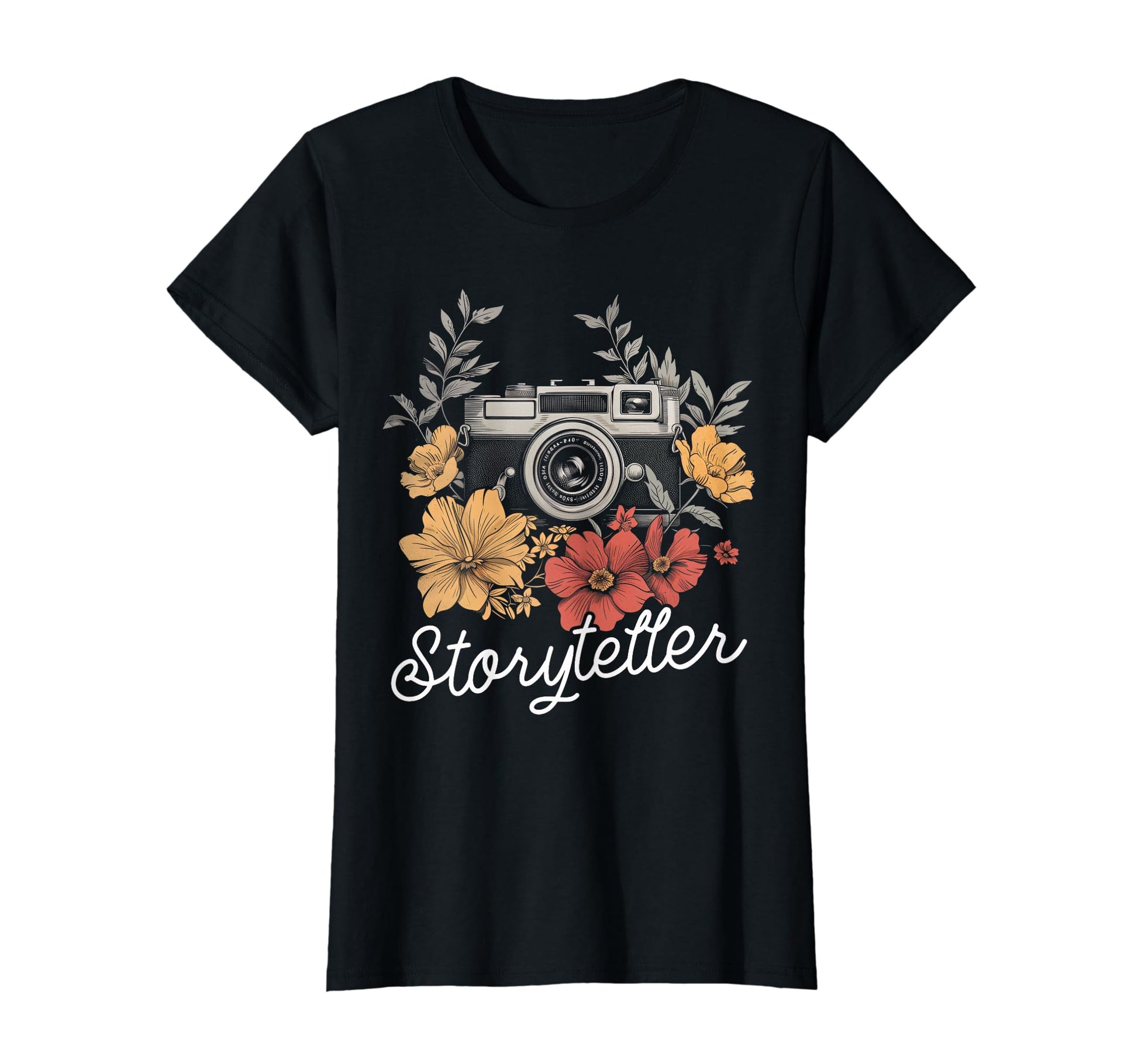 Photographer Storyteller Camera Flowers T-Shirt - Novelty Apparel Unisex - T-Shirt, Sweatshirt, Hoodie