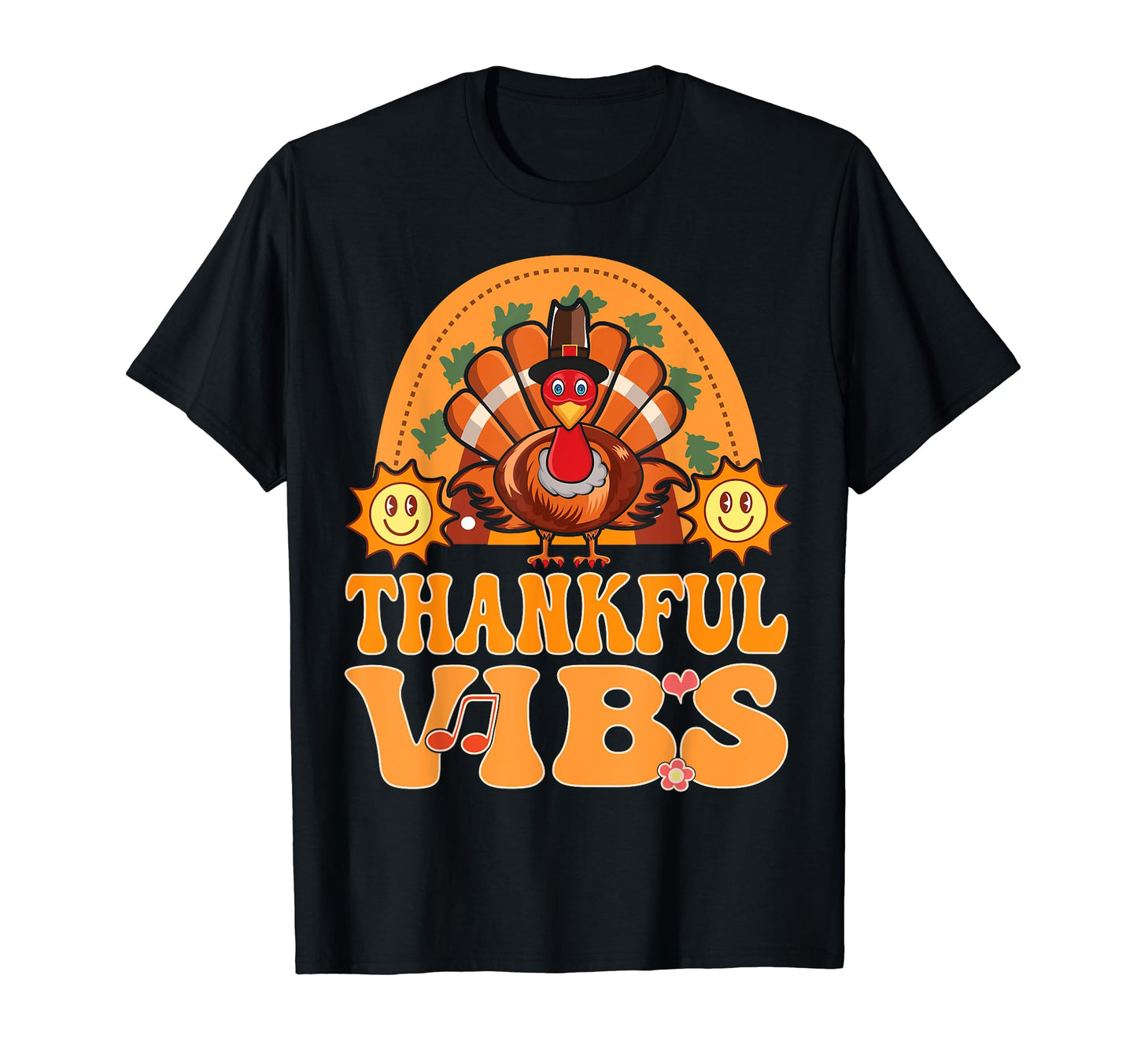Thankful Vibes Turkey Rainbow Groovy T-Shirt - Trendy Graphic for Adults - T-Shirt, Sweatshirt, Hoodie