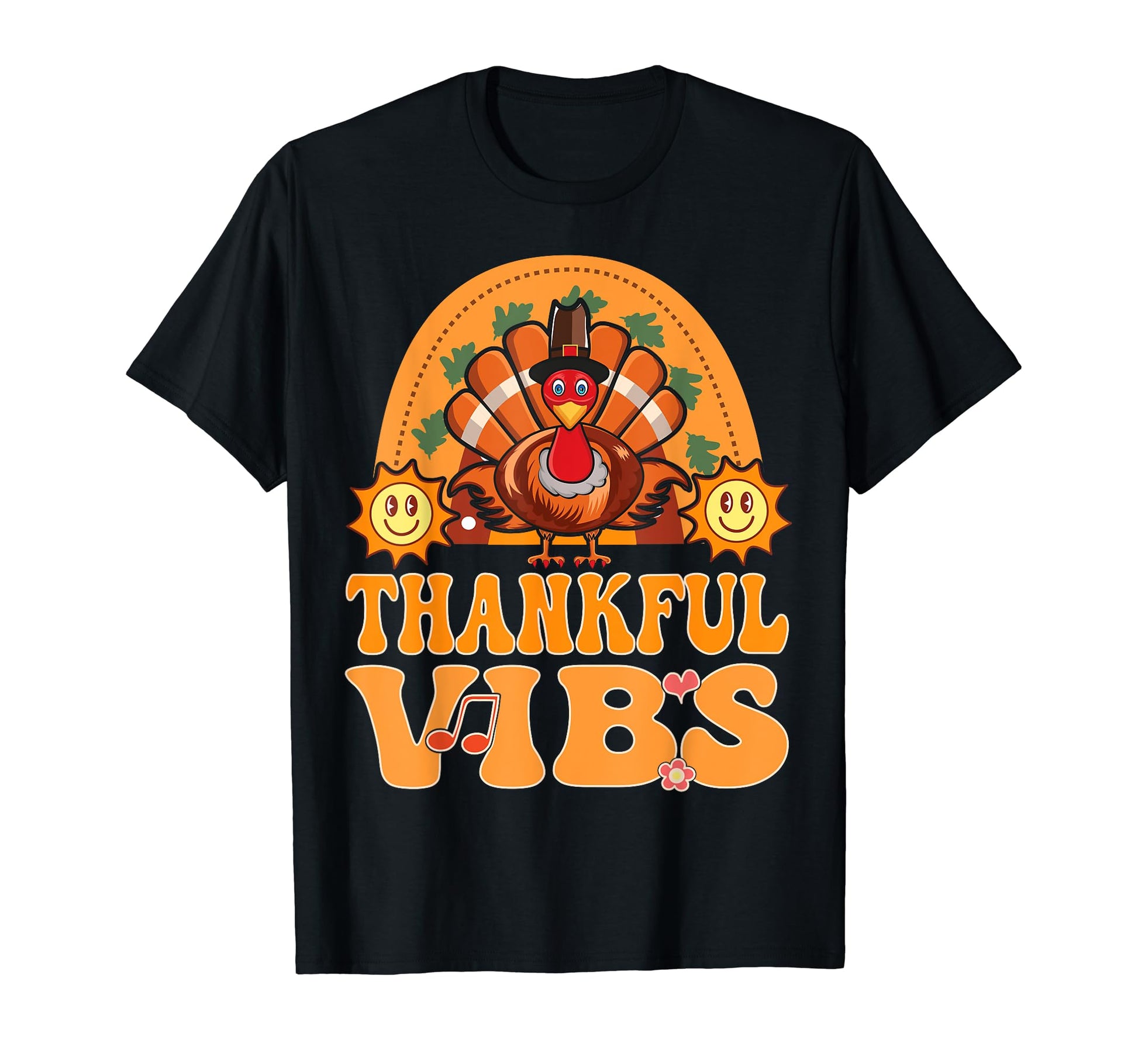 Thankful Vibes Turkey Rainbow Groovy T-Shirt - Trendy Graphic for Adults - T-Shirt, Sweatshirt, Hoodie