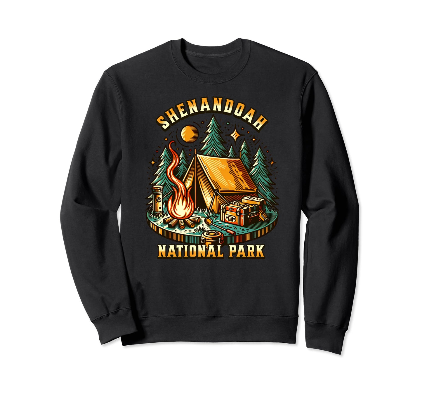 Camping Forest Tent Campfire Sweatshirt - Unique Graphic for Adults - T-Shirt, Sweatshirt, Hoodie
