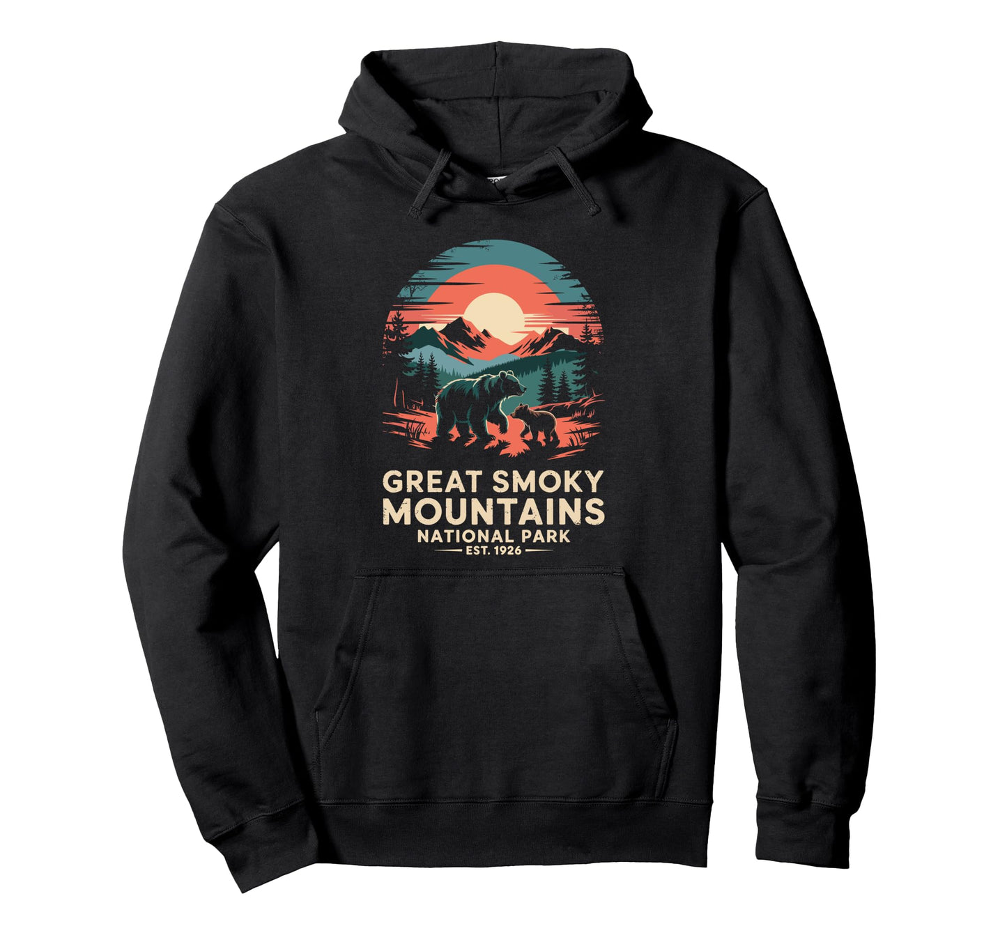 Great Smoky Mountains Bear Sunset Hoodie - Casual Everyday Wear for Adults - T-Shirt, Sweatshirt, Hoodie