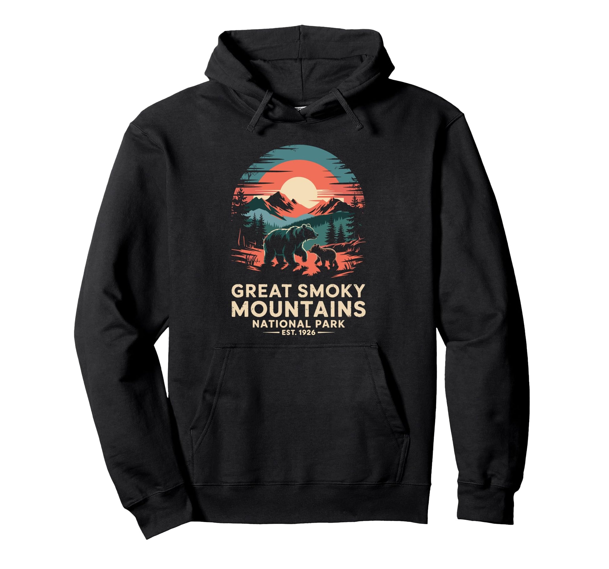 Great Smoky Mountains Bear Sunset Hoodie - Casual Everyday Wear for Adults - T-Shirt, Sweatshirt, Hoodie