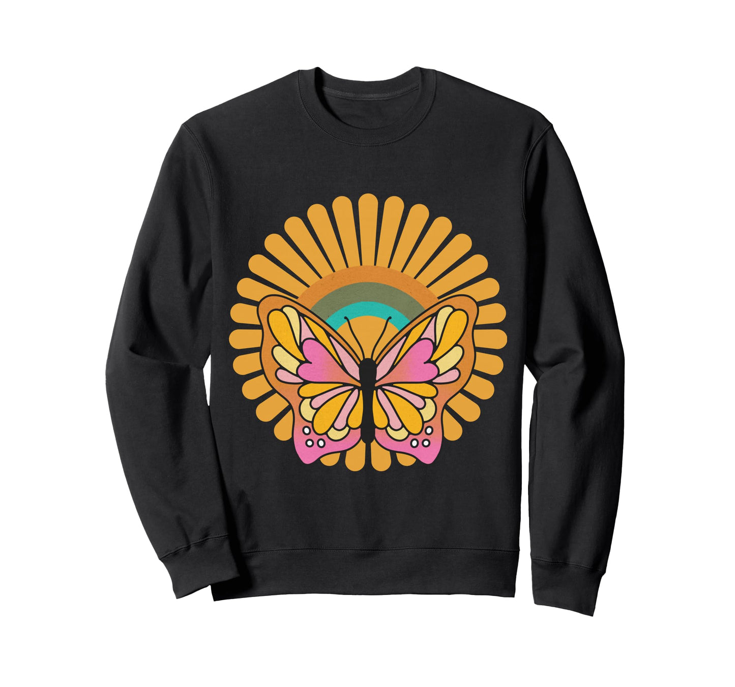 Butterfly Rainbow Colors 1960S Sweatshirt - Streetwear Style for Adults - T-Shirt, Sweatshirt, Hoodie