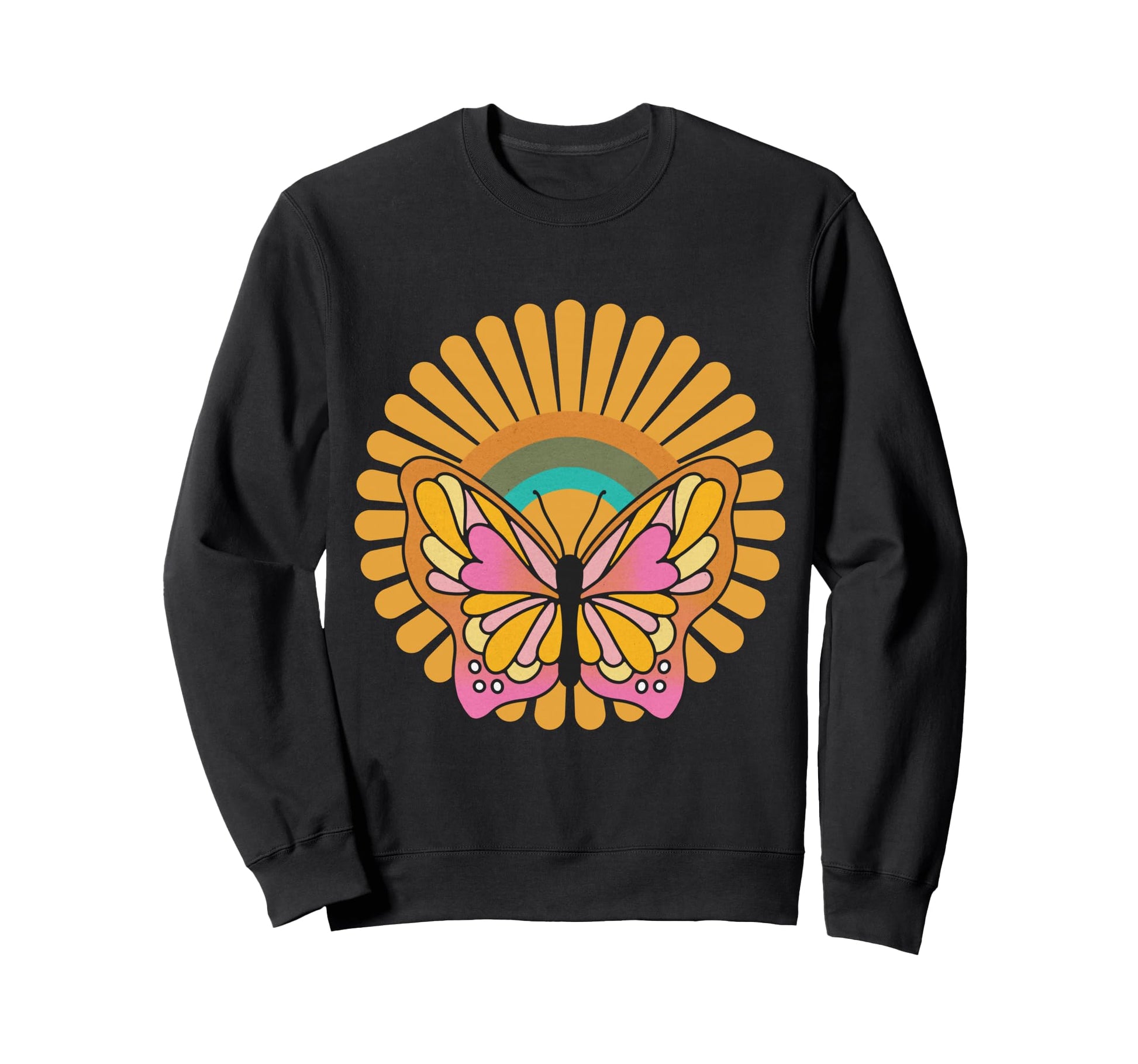 Butterfly Rainbow Colors 1960S Sweatshirt - Streetwear Style for Adults - T-Shirt, Sweatshirt, Hoodie