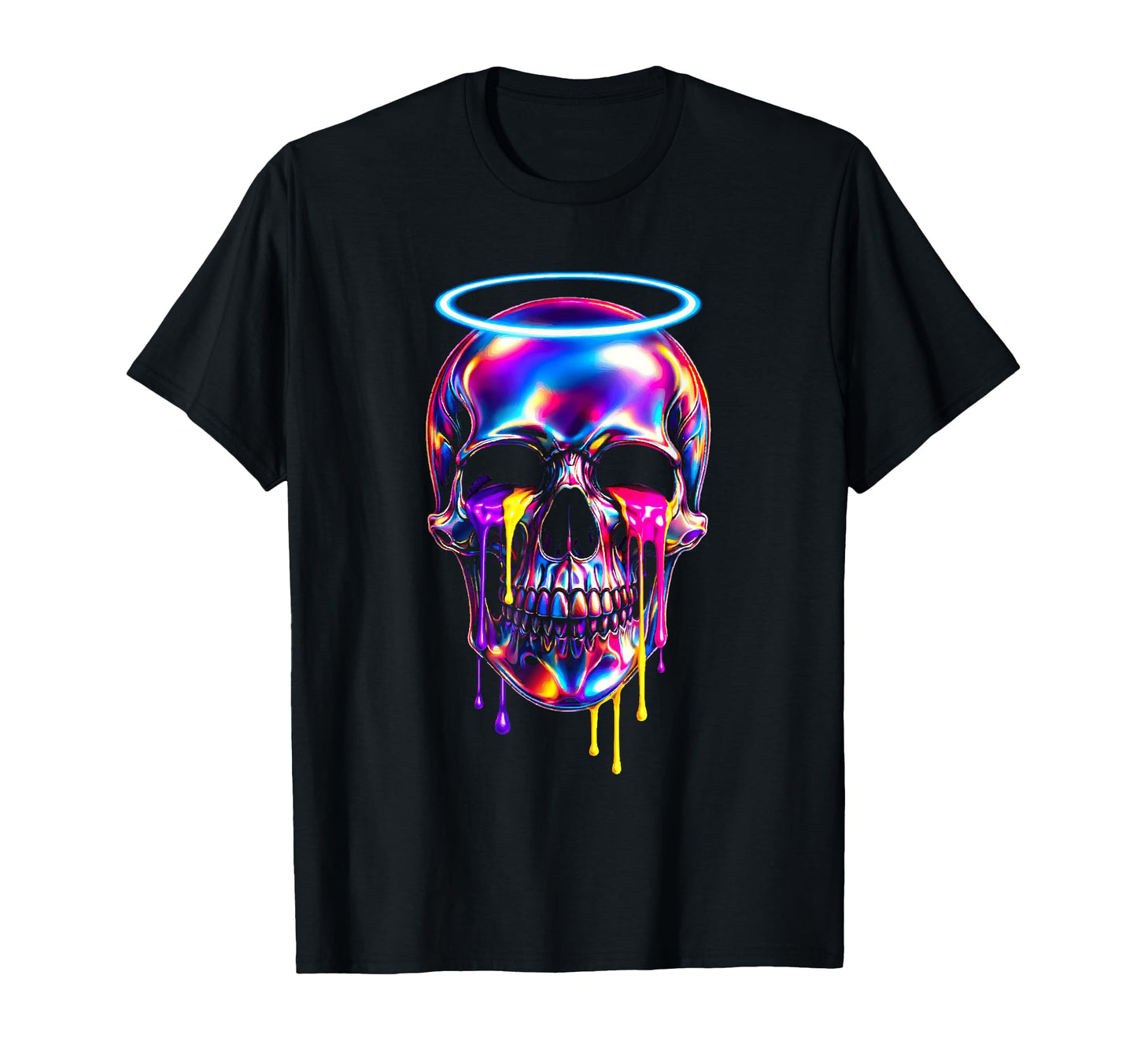 Dripping Skull Halo Vaporwave Techno T-Shirt - Custom Art Print for Adults - T-Shirt, Sweatshirt, Hoodie