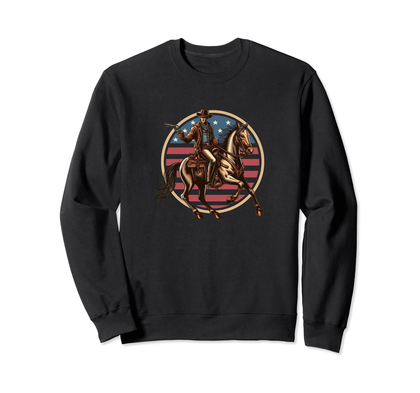 Cowboy Horse American Flag Old Sweatshirt - Fun Novelty Design for Adults - T-Shirt, Sweatshirt, Hoodie