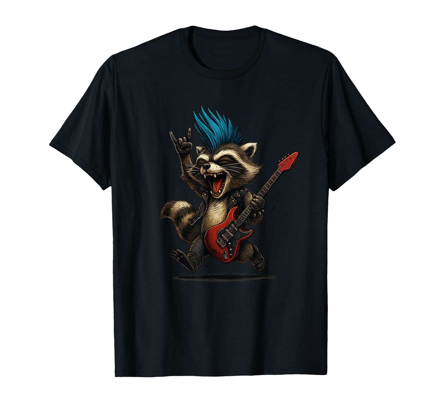 Raccoon Playing Guitar Rock Music T-Shirt - Custom Art Print Men Women - T-Shirt, Sweatshirt, Hoodie