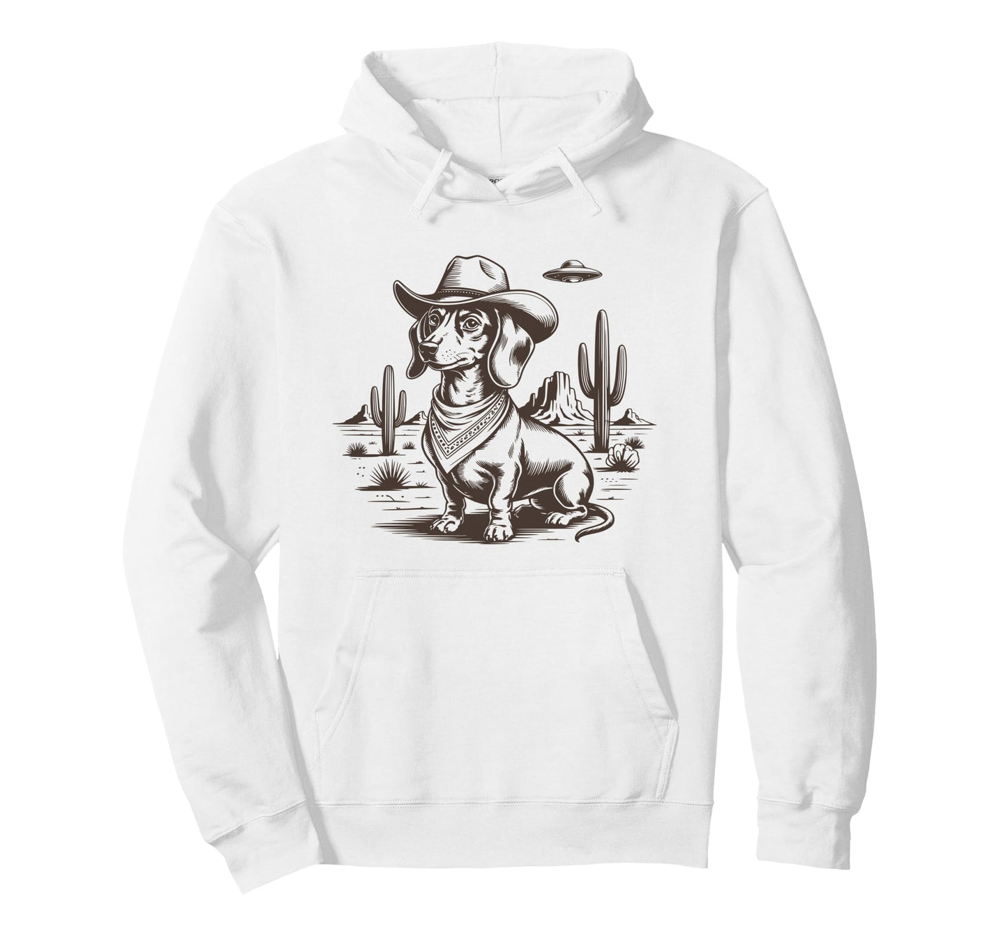 Cowboy Dachshund Desert Cactus Western Ufo Hoodie - Minimalist Print Unisex - T-Shirt, Sweatshirt, Hoodie