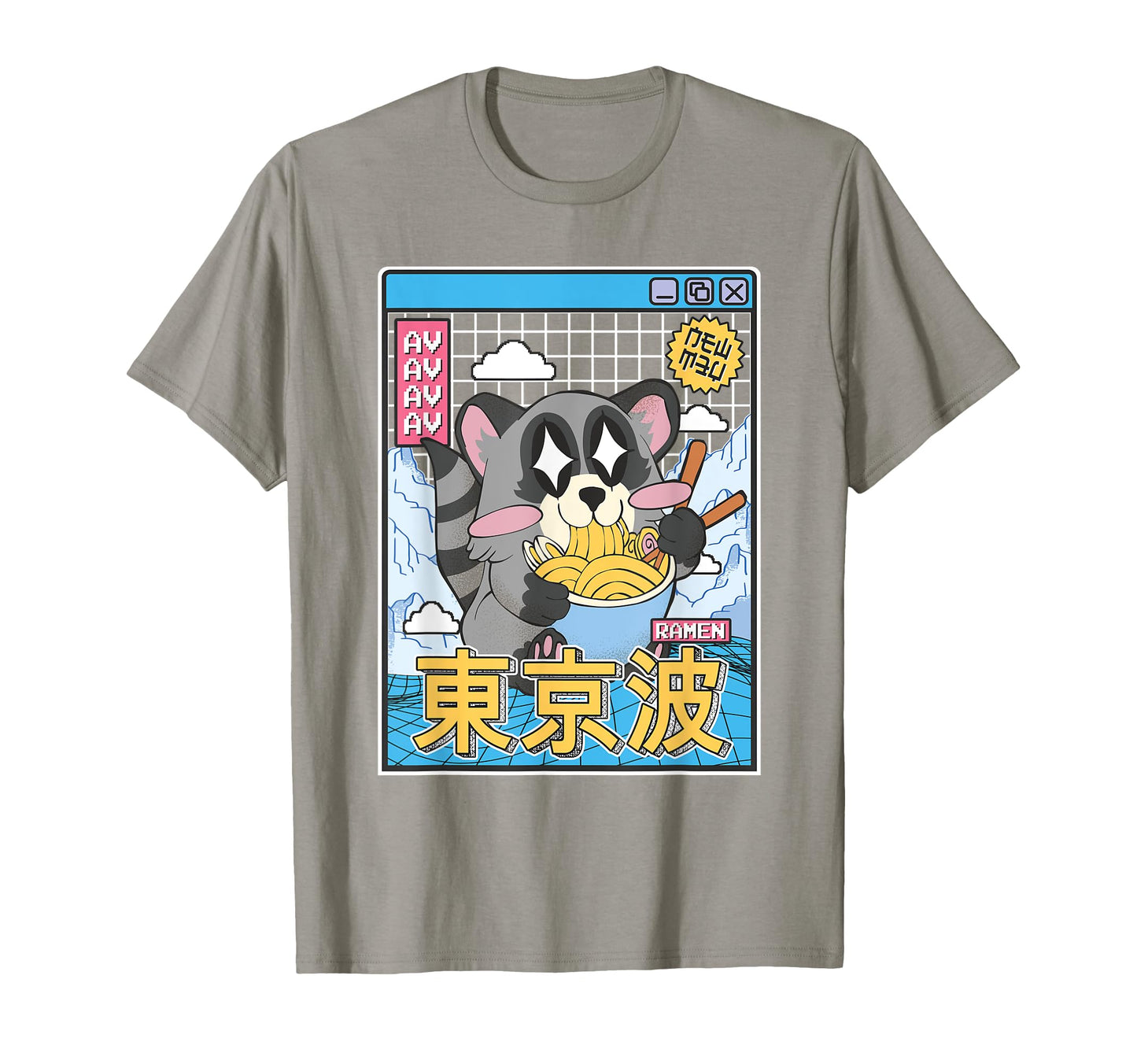 Raccoon Eating Ramen Kawaii Vaporwave T-Shirt - Unique Graphic Men Women - T-Shirt, Sweatshirt, Hoodie