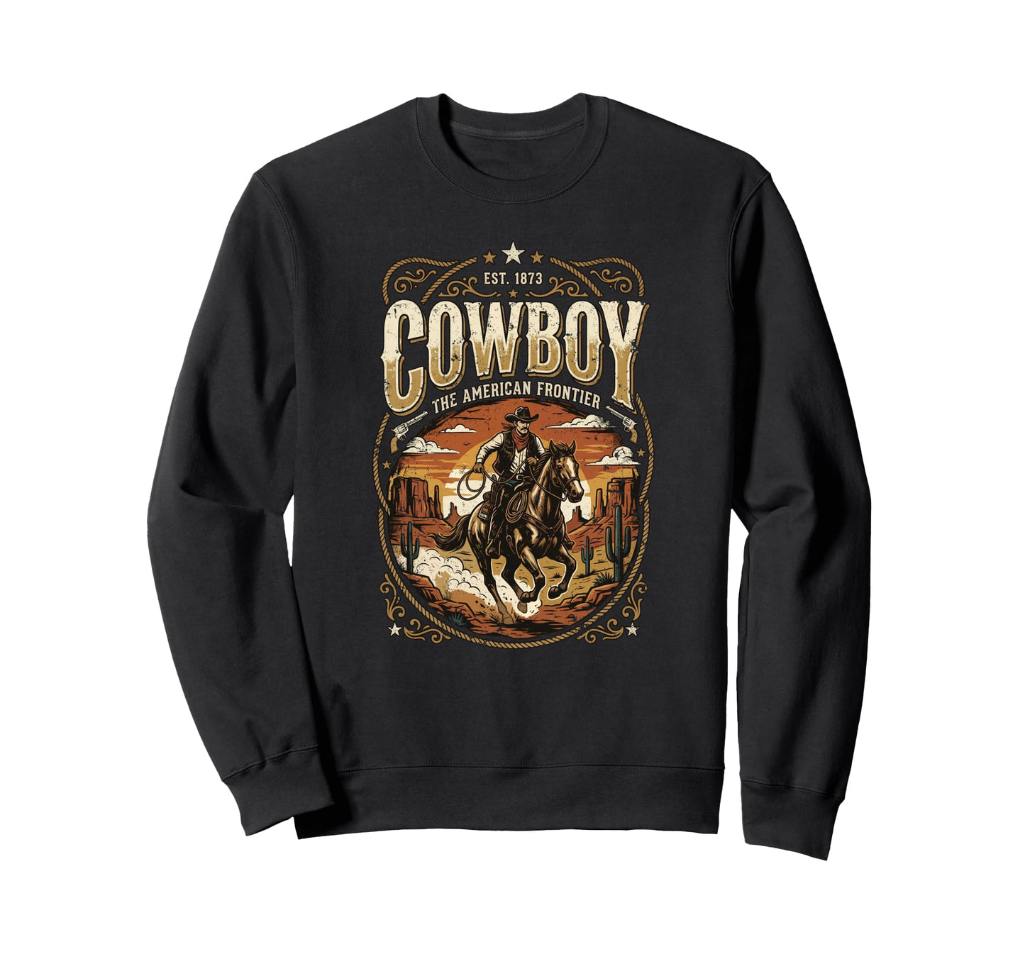 Cowboy Frontier Western Horse Rider Sweatshirt - Unique Graphic Men Women - T-Shirt, Sweatshirt, Hoodie