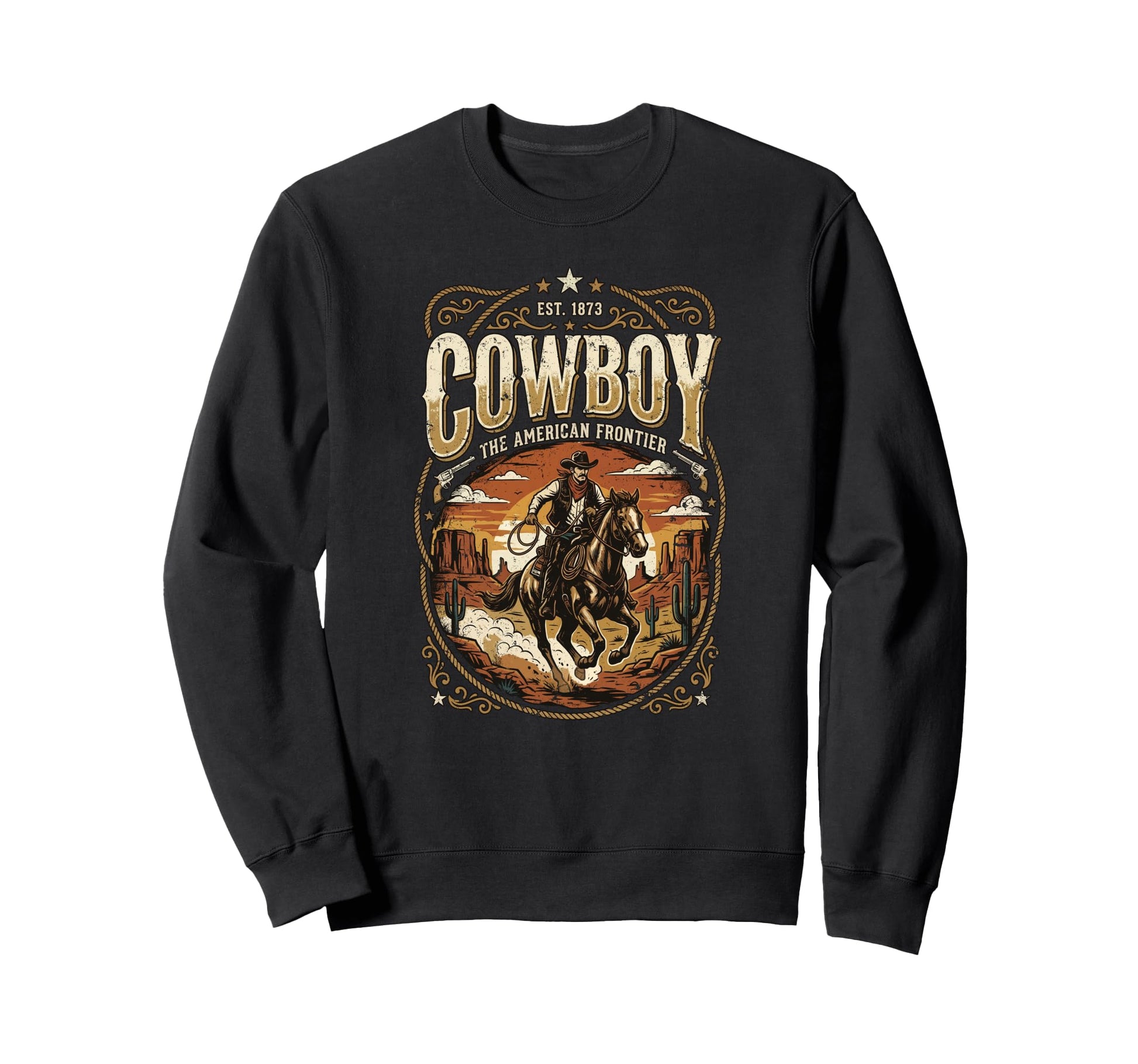 Cowboy Frontier Western Horse Rider Sweatshirt - Unique Graphic Men Women - T-Shirt, Sweatshirt, Hoodie