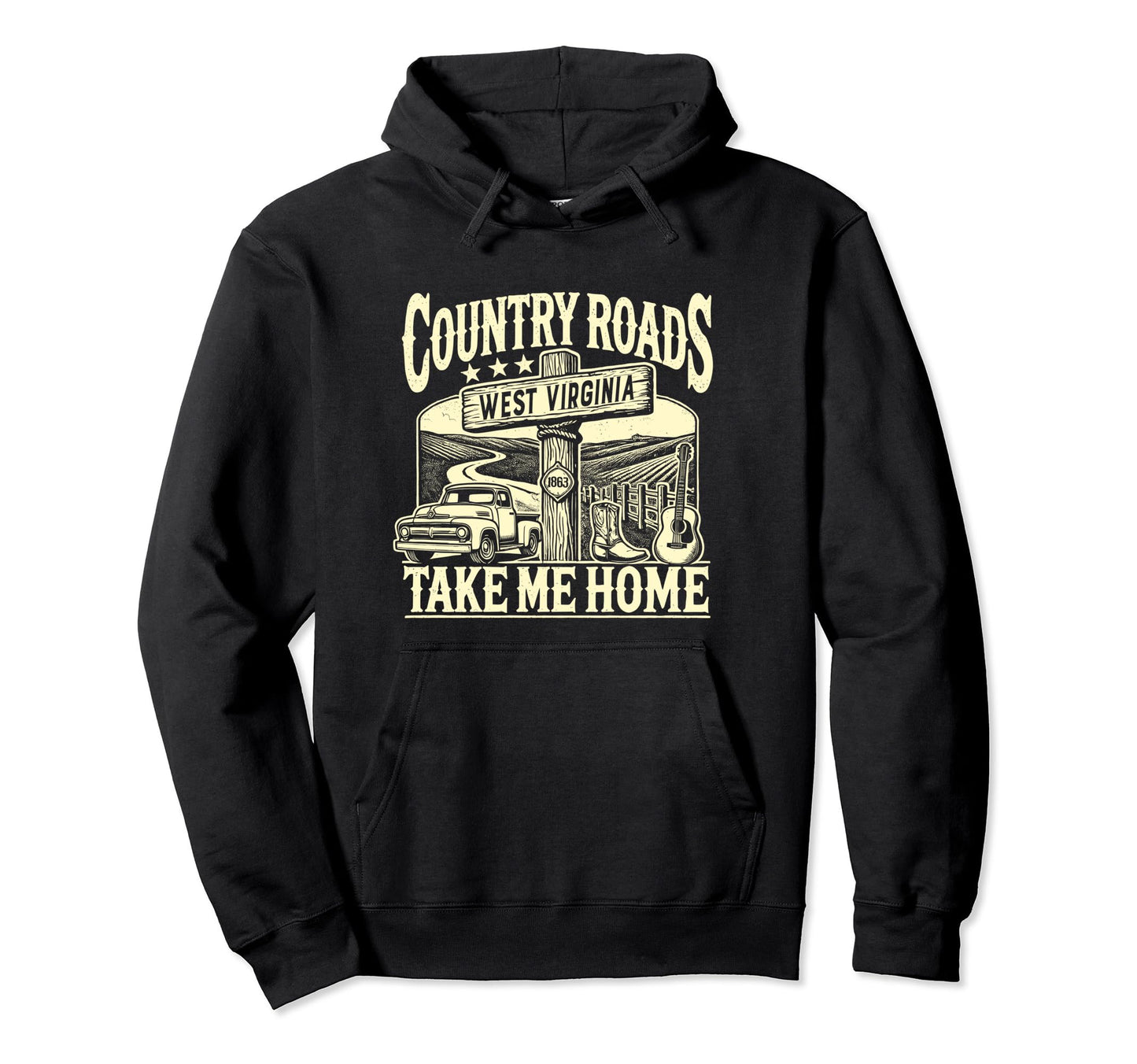 Country Roads Take Me Home Cowboy Western Hoodie - Graphic Print Unisex - T-Shirt, Sweatshirt, Hoodie