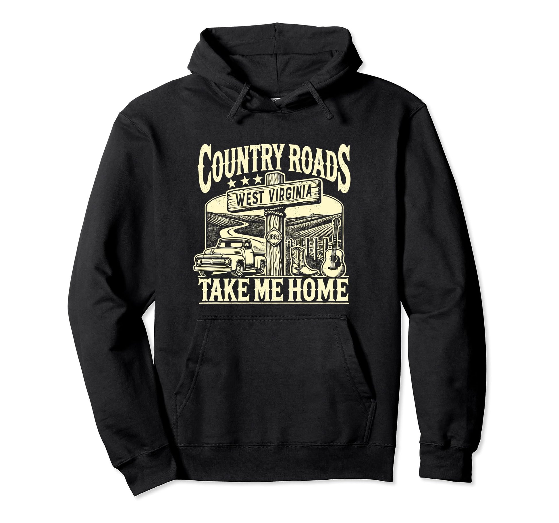 Country Roads Take Me Home Cowboy Western Hoodie - Graphic Print Unisex - T-Shirt, Sweatshirt, Hoodie
