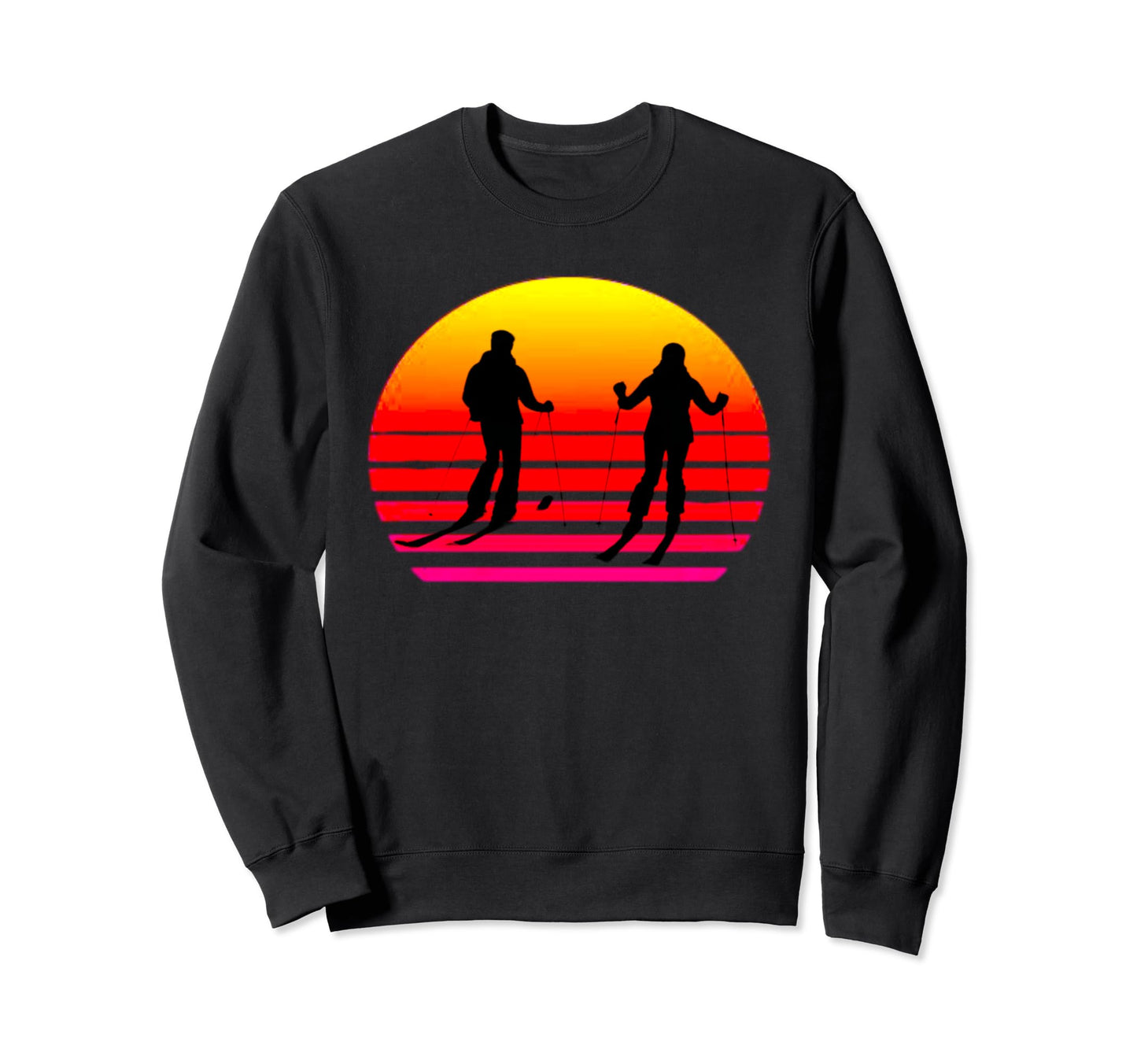 Vaporwave Aesthetic Sunset Skiers Sweatshirt - Fun Novelty Design Unisex - T-Shirt, Sweatshirt, Hoodie