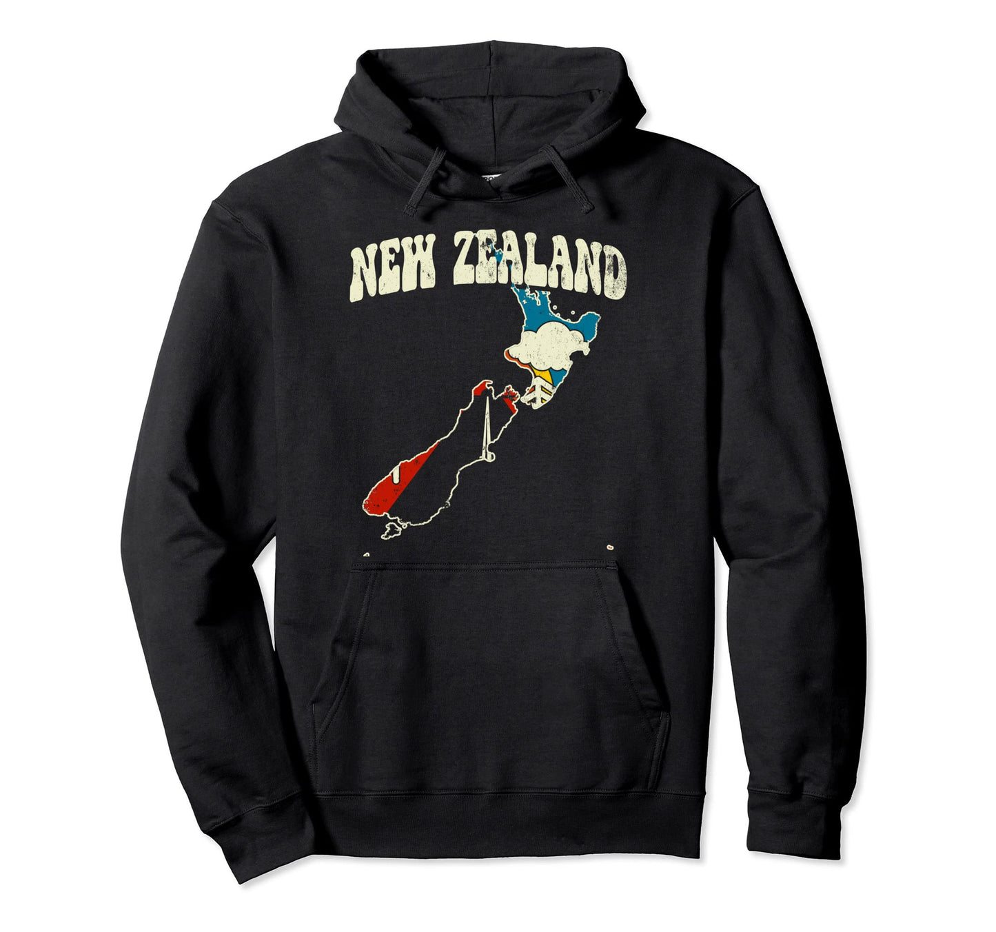 New Zealand Country Rainbow 70S Map Hoodie - Minimalist Print for Adults - T-Shirt, Sweatshirt, Hoodie