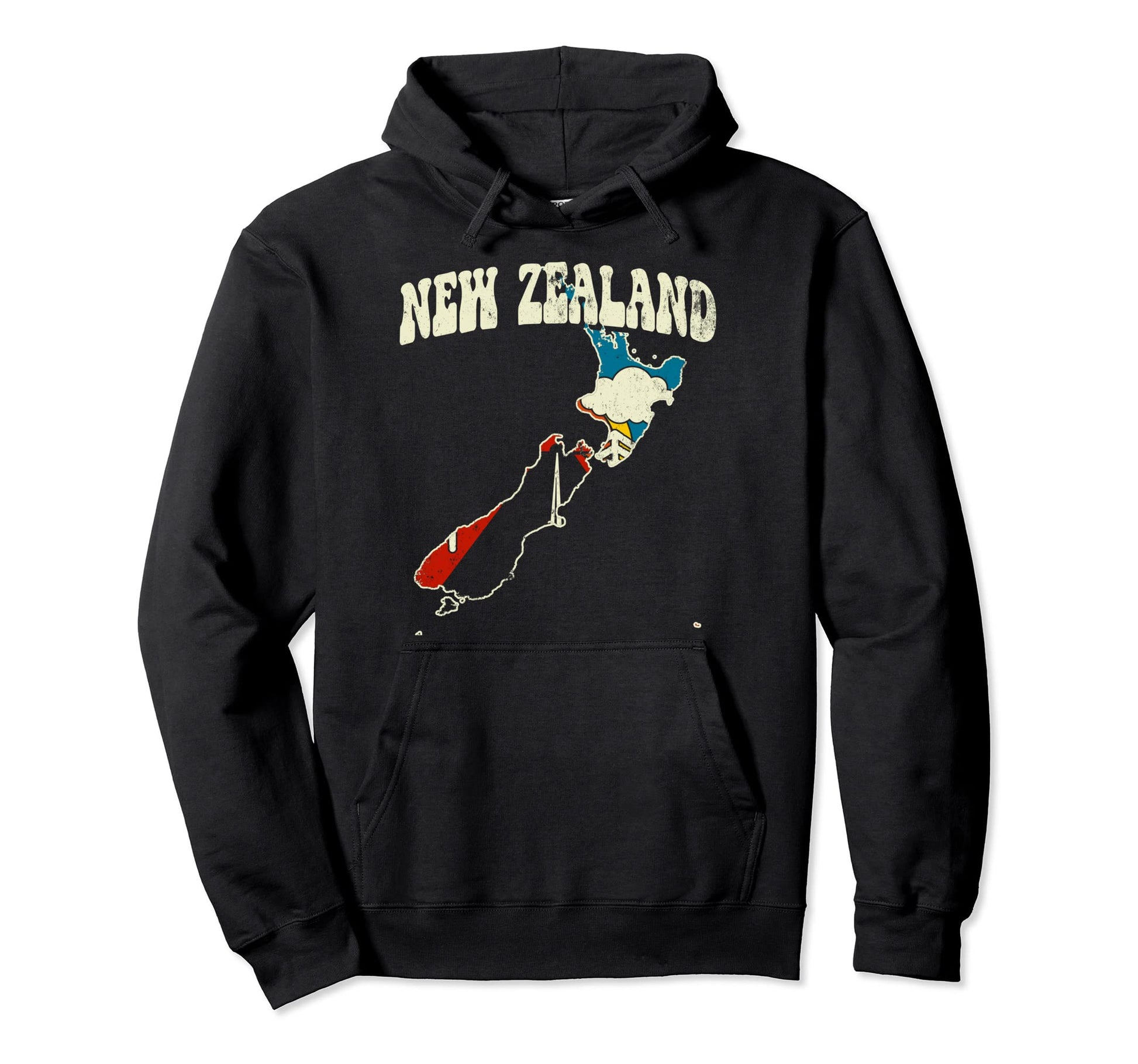 New Zealand Country Rainbow 70S Map Hoodie - Minimalist Print for Adults - T-Shirt, Sweatshirt, Hoodie