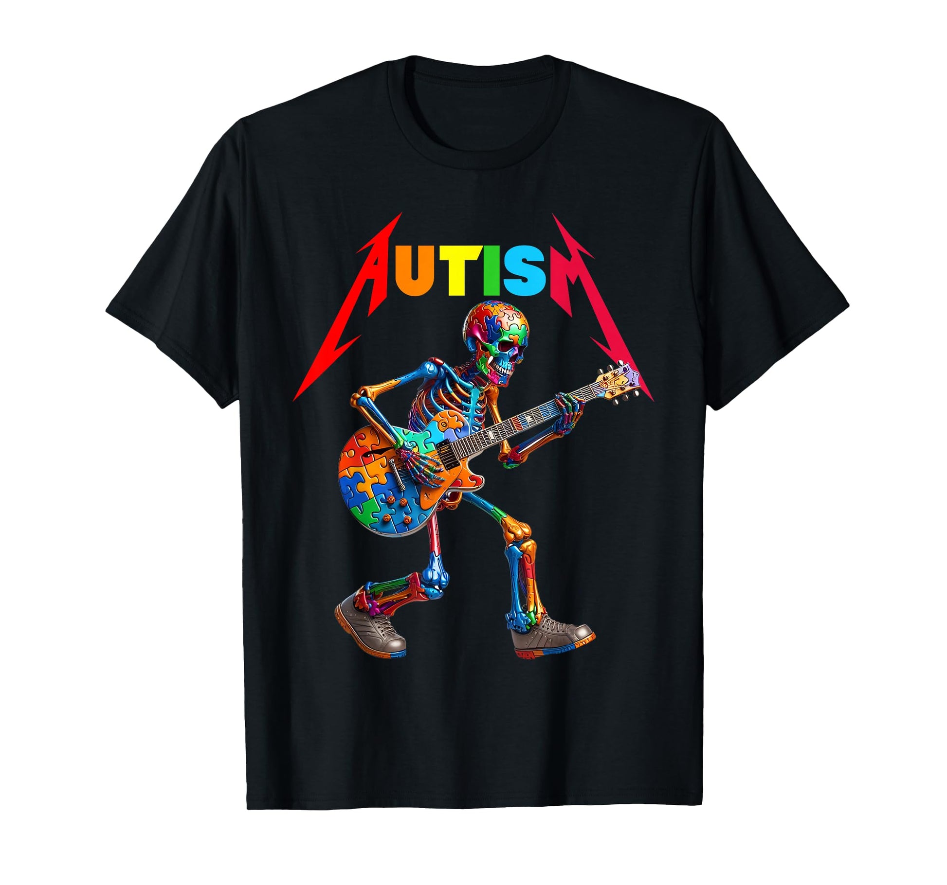 Autism Skeleton Guitar Rock Puzzle Music T-Shirt - Streetwear Style Unisex - T-Shirt, Sweatshirt, Hoodie
