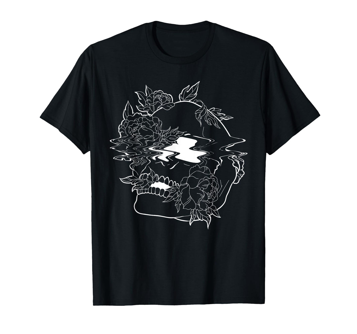 Edgy Skull And Flowers Goth Vaporwave T-Shirt - Novelty Apparel for Adults - T-Shirt, Sweatshirt, Hoodie