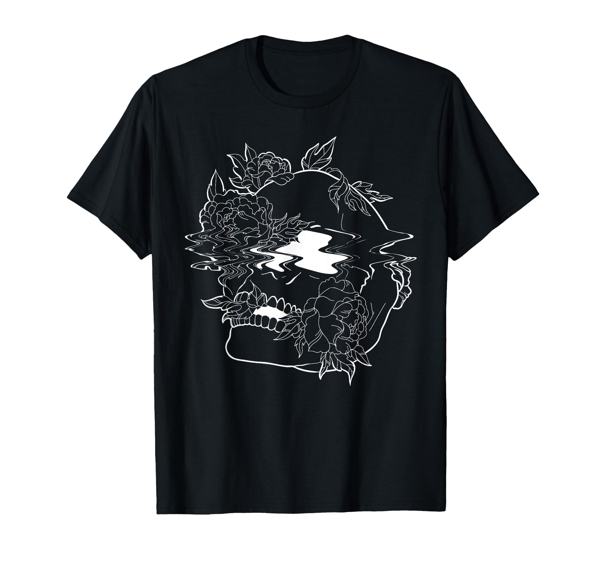 Edgy Skull And Flowers Goth Vaporwave T-Shirt - Novelty Apparel for Adults - T-Shirt, Sweatshirt, Hoodie