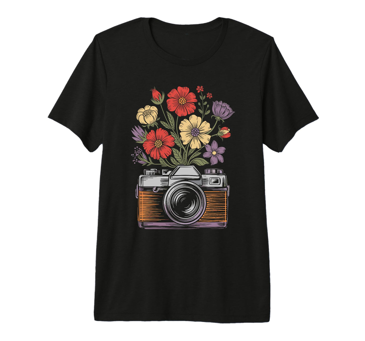 Camera Photography Art Floral T-Shirt - Fun Novelty Design for Adults - T-Shirt, Sweatshirt, Hoodie