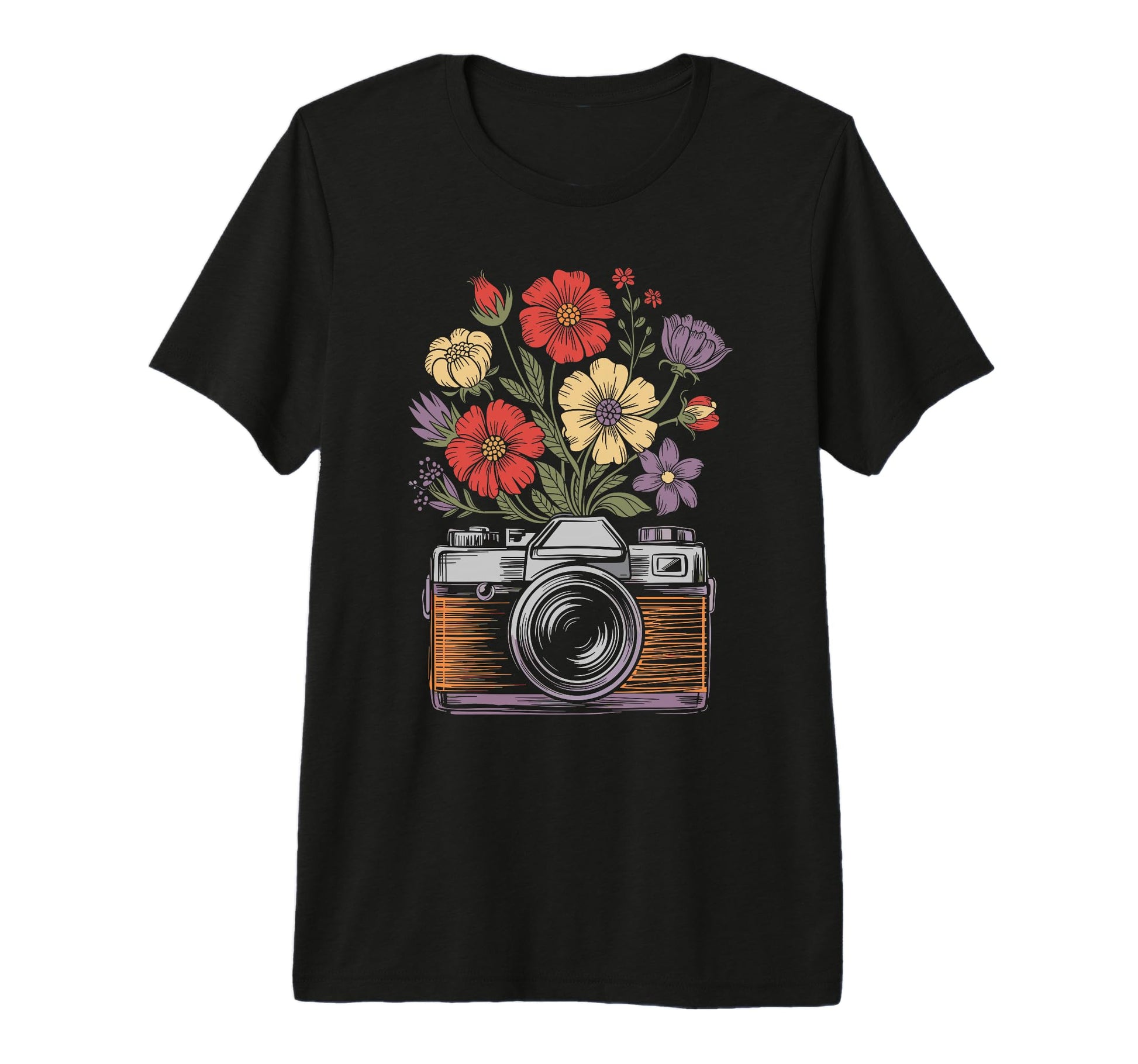 Camera Photography Art Floral T-Shirt - Fun Novelty Design for Adults - T-Shirt, Sweatshirt, Hoodie