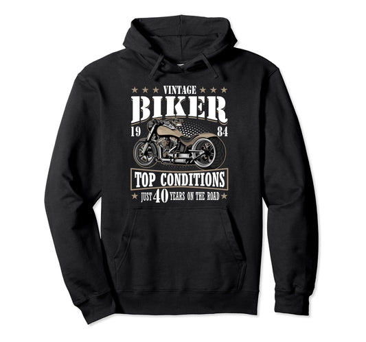 40Th Biker Birthday Gifts Motorcycle Hoodie - Aesthetic Graphic for Adults - T-Shirt, Sweatshirt, Hoodie