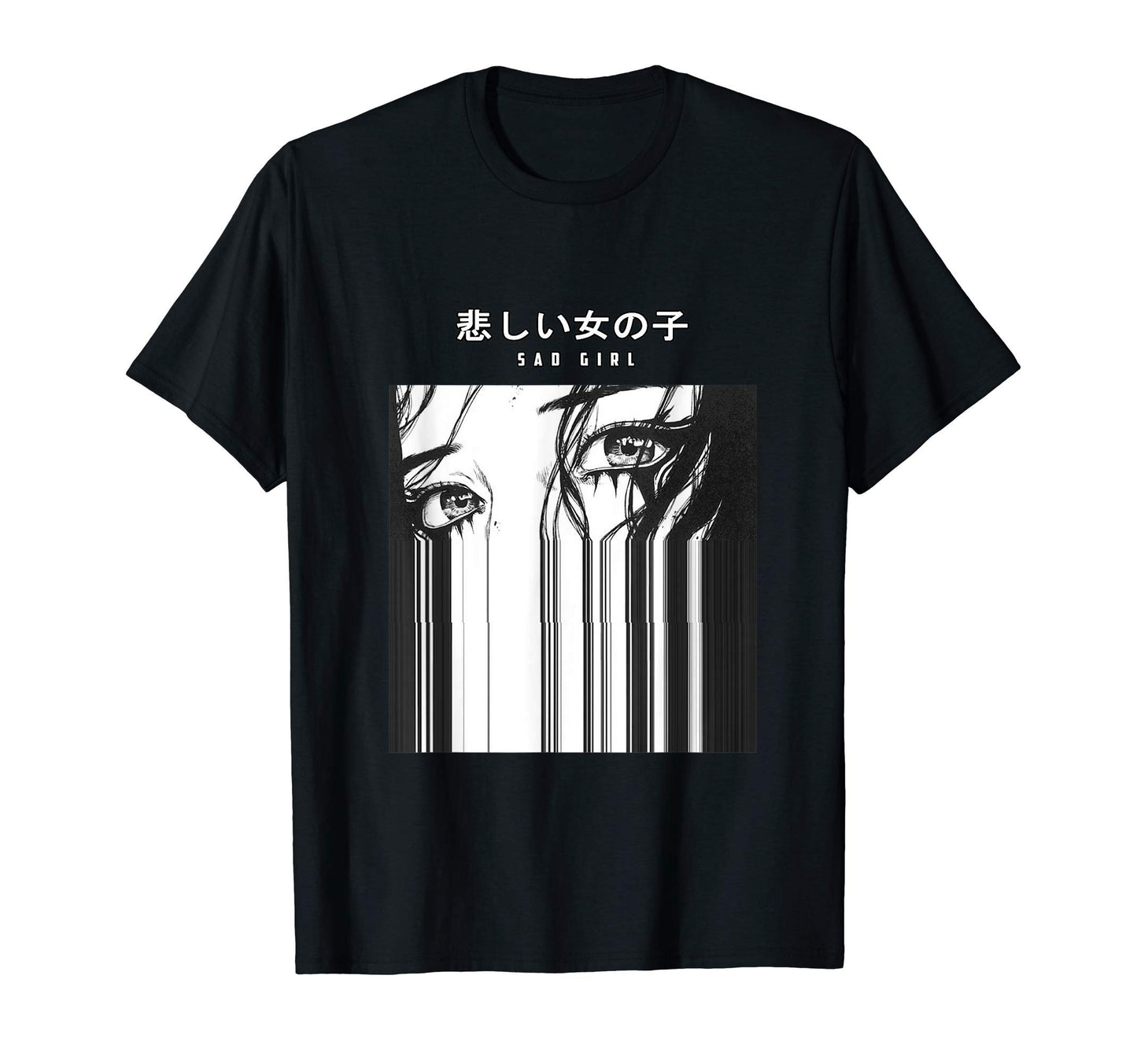 Sad Japanese Text Glitch Vaporwave Anime T-Shirt - Unique Graphic Unisex - T-Shirt, Sweatshirt, Hoodie