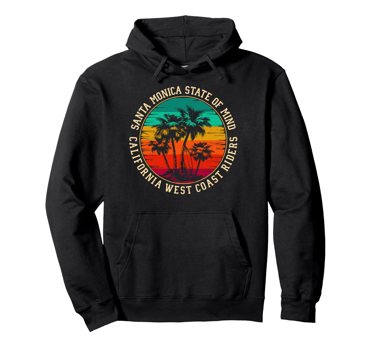 Santa Monica West Coast Surf Rider Hoodie - Aesthetic Graphic Unisex - T-Shirt, Sweatshirt, Hoodie