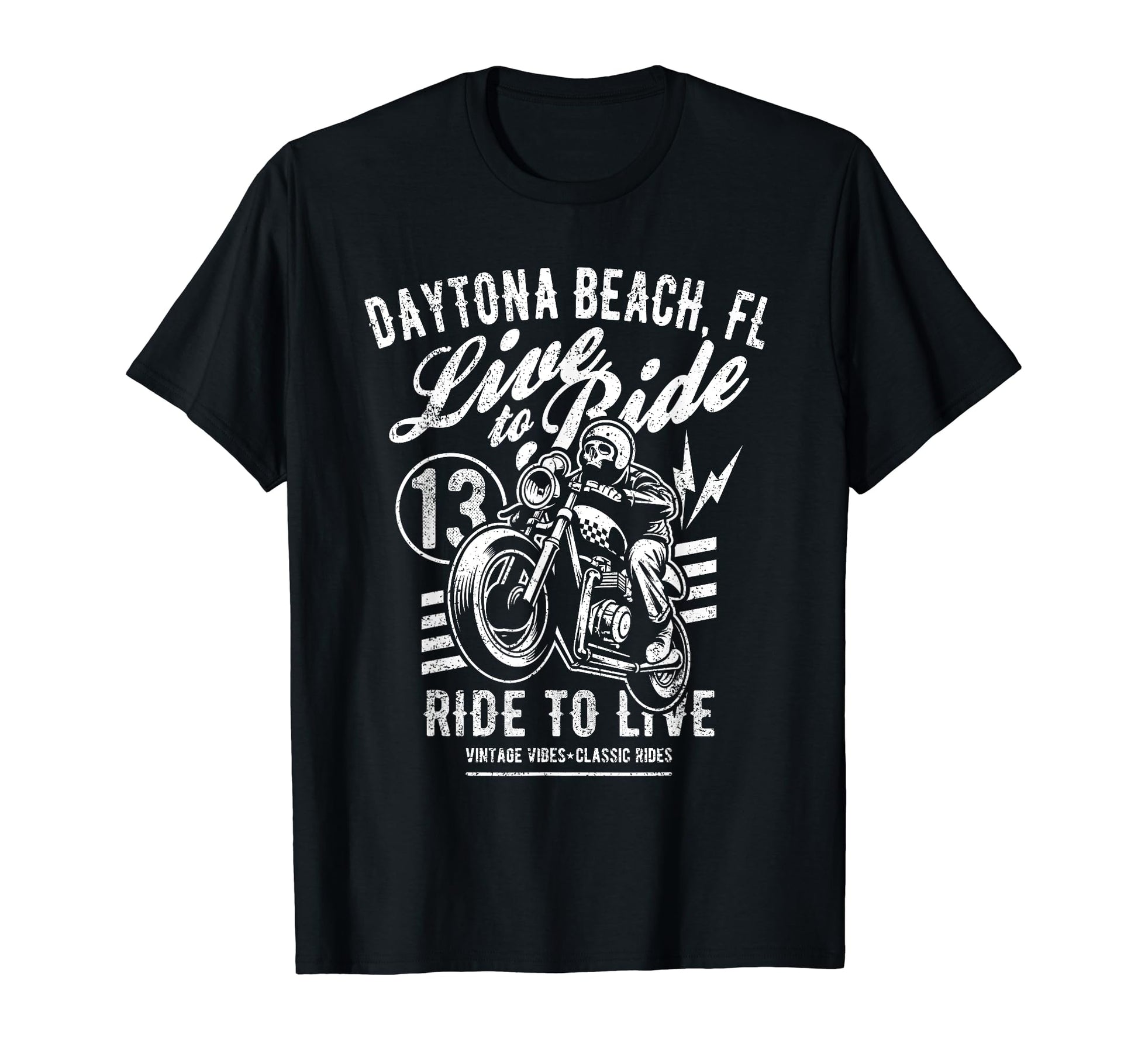 Daytona Beach Florida Motorcycle Skull T-Shirt - Graphic Print for Adults - T-Shirt, Sweatshirt, Hoodie