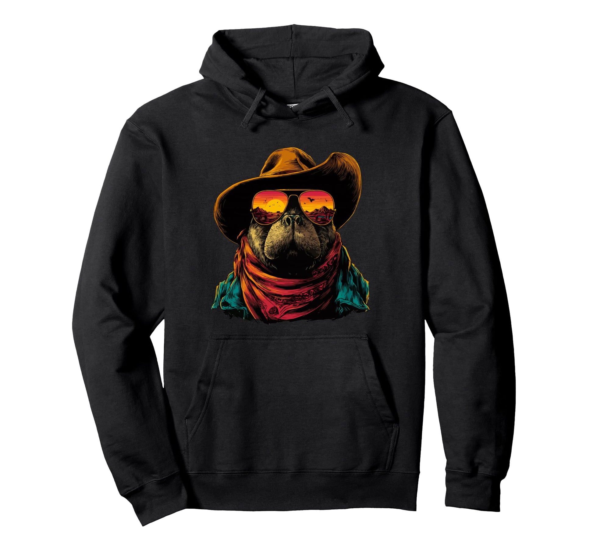 Colorful Manatee Sunglasses Cowboy Hoodie - Unique Graphic Men Women - T-Shirt, Sweatshirt, Hoodie