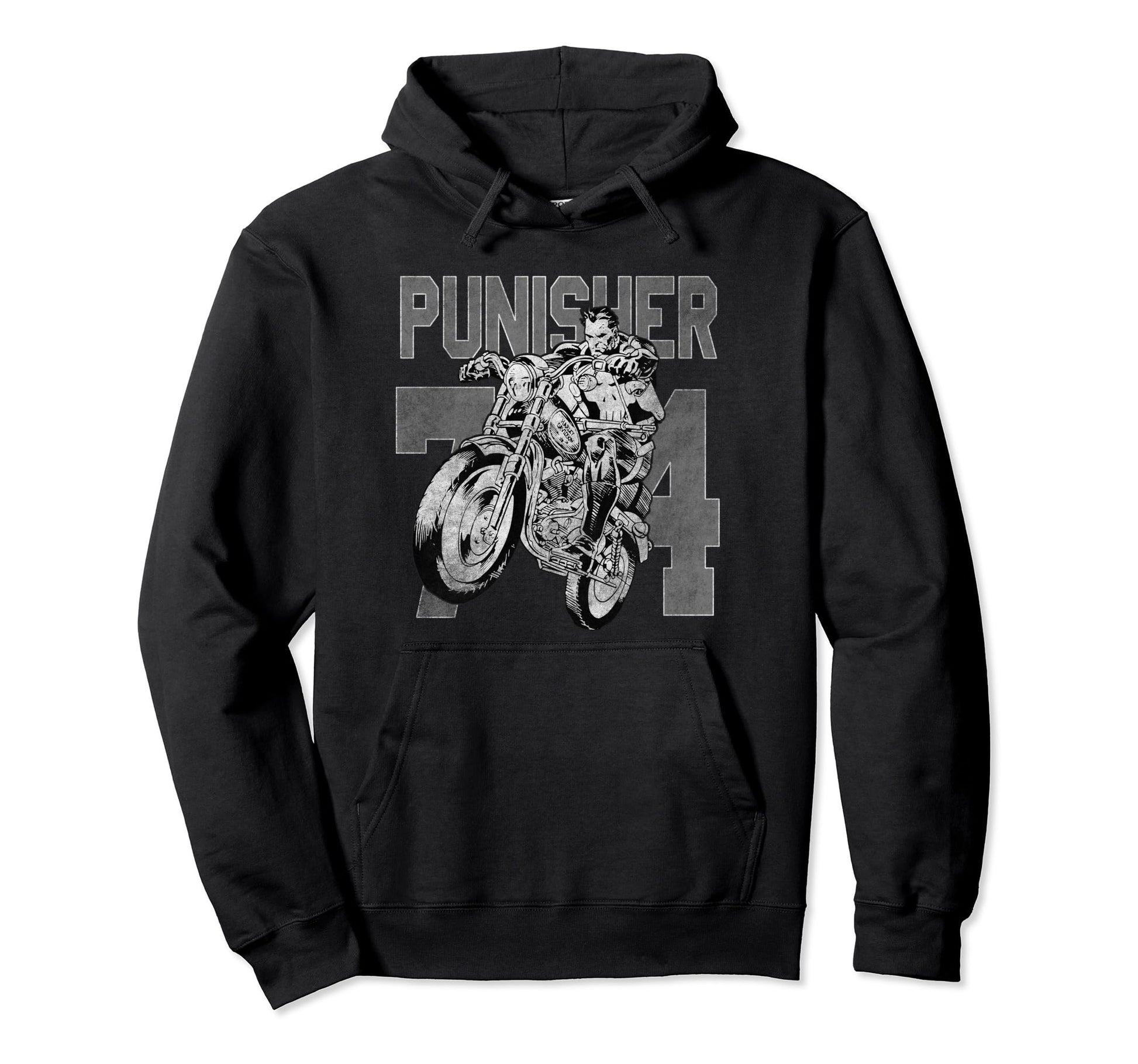 Marvel Punisher 74 Frank Riding Motorcycle Hoodie - Novelty Apparel Unisex - T-Shirt, Sweatshirt, Hoodie