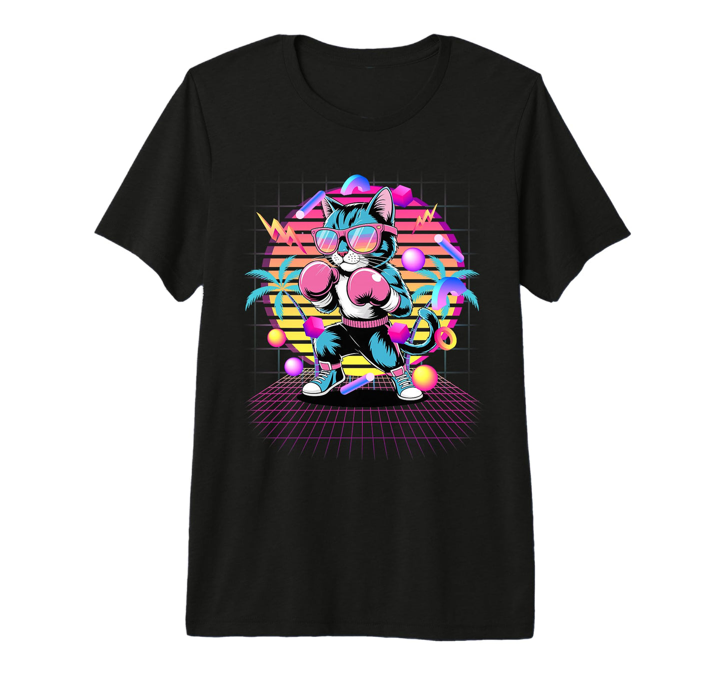 80S Boxer Cat Synthwave Aesthetic T-Shirt - Streetwear Style Men Women - T-Shirt, Sweatshirt, Hoodie