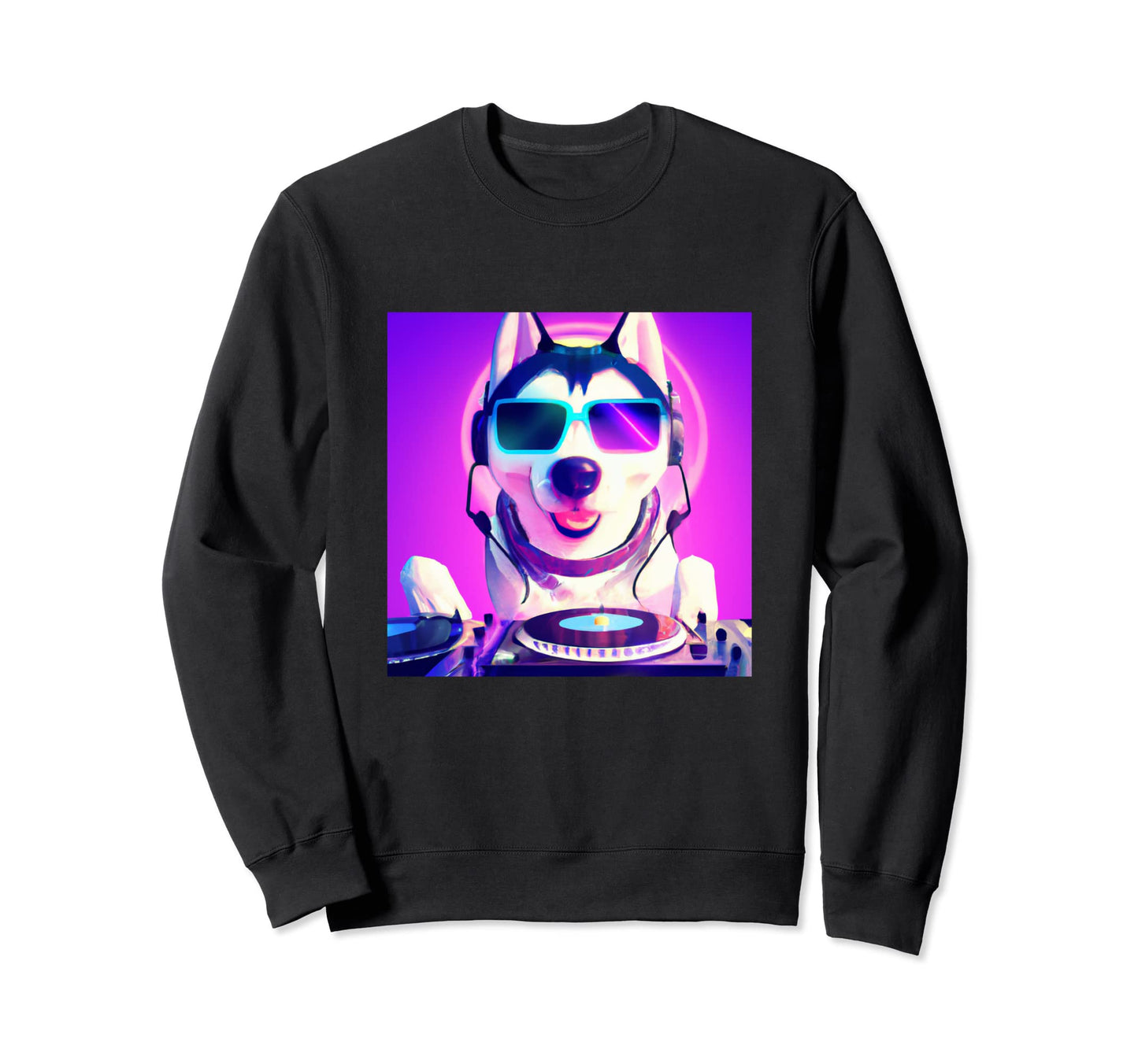 Siberian Husky Vaporwave Dj Dog Sweatshirt - Custom Art Print for Adults - T-Shirt, Sweatshirt, Hoodie