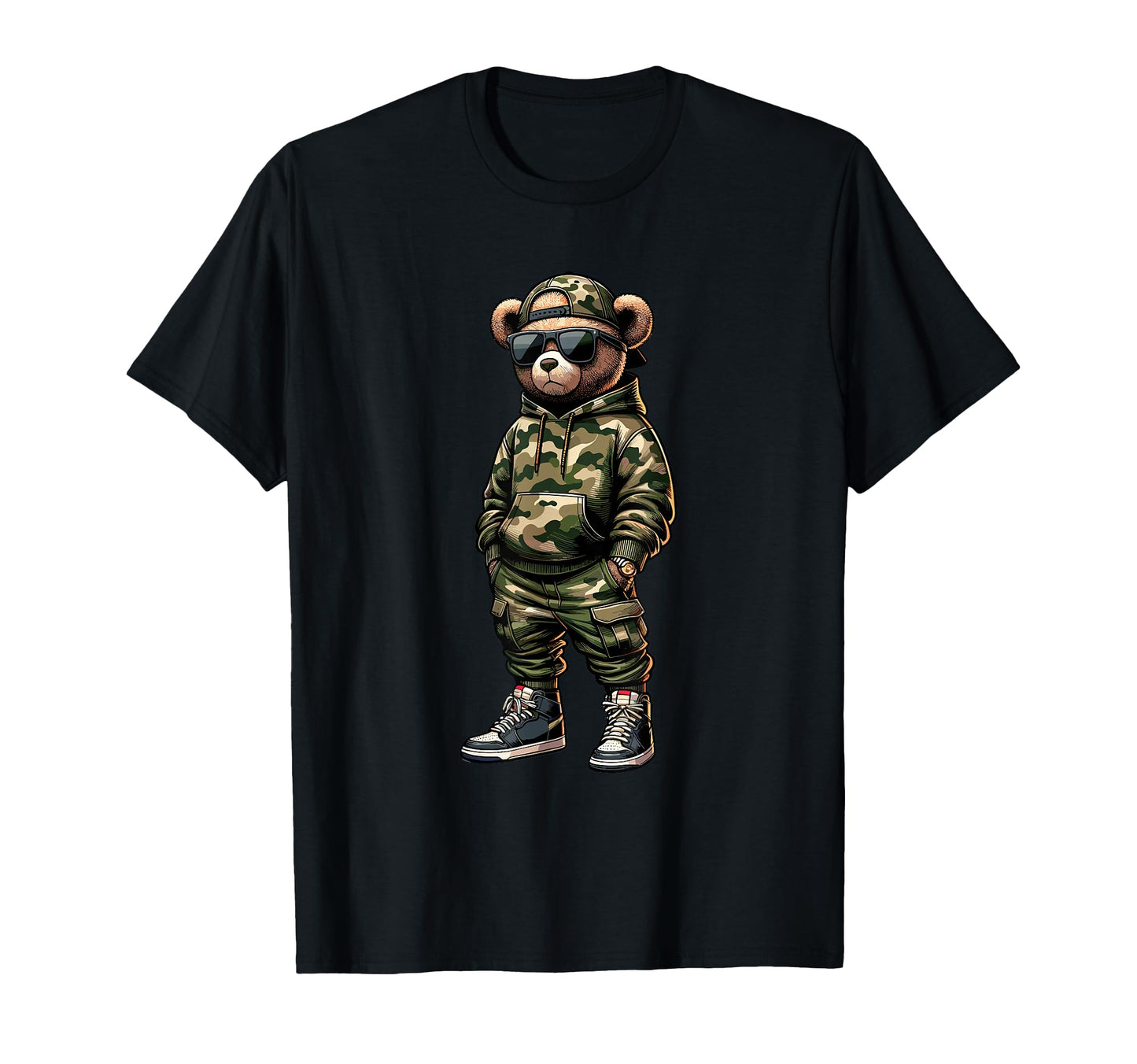 Camo Hip Hop Teddy Bear Rapper T-Shirt - Unique Graphic Men Women - T-Shirt, Sweatshirt, Hoodie