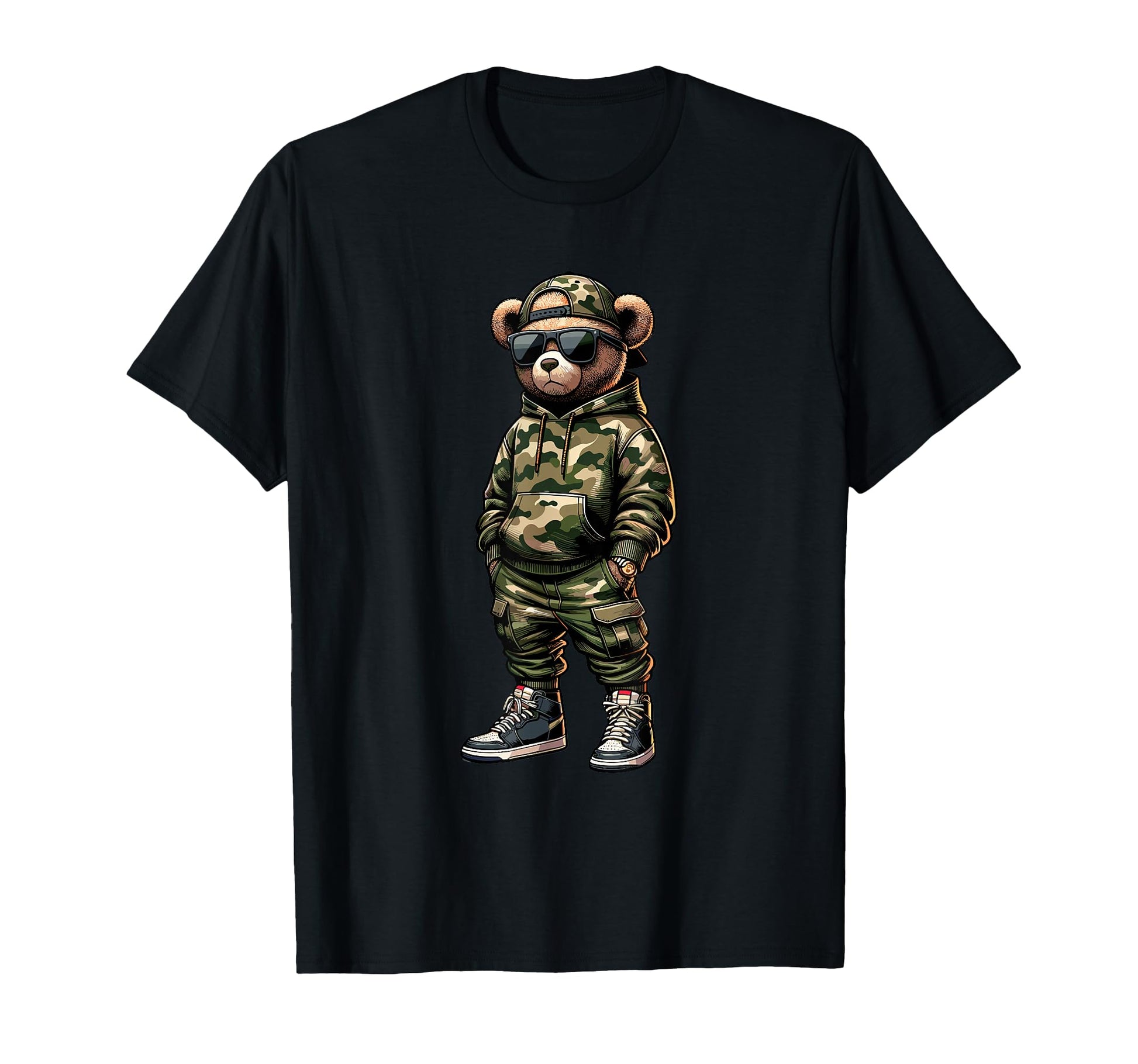 Camo Hip Hop Teddy Bear Rapper T-Shirt - Unique Graphic Men Women - T-Shirt, Sweatshirt, Hoodie