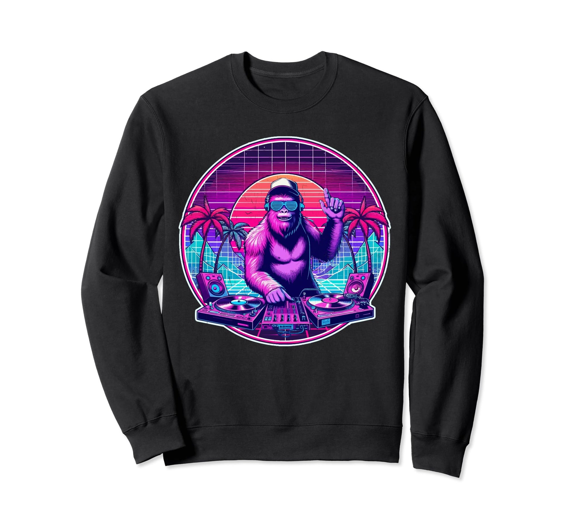 Dj Bigfoot Vaporwave Sunset Rainbow Sweatshirt - Trendy Graphic Men Women - T-Shirt, Sweatshirt, Hoodie