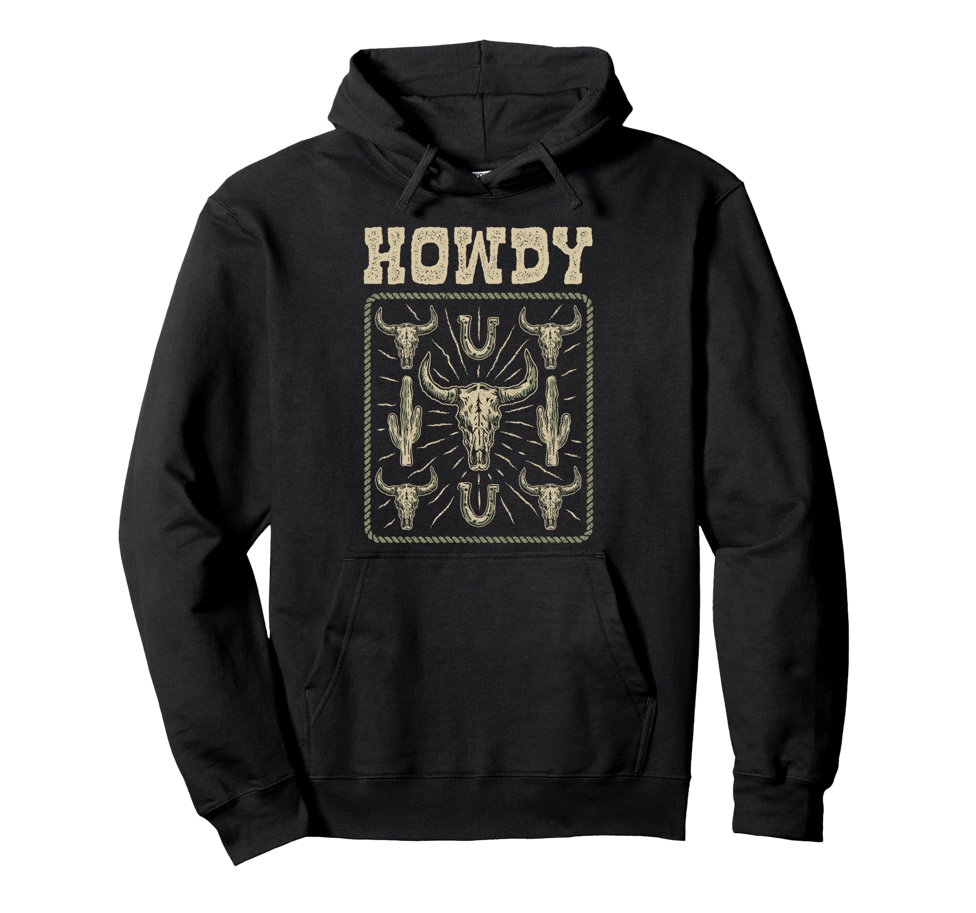 Rodeo Howdy Bull Skull Cowgirl Cowboy Hoodie - Graphic Print for Adults - T-Shirt, Sweatshirt, Hoodie
