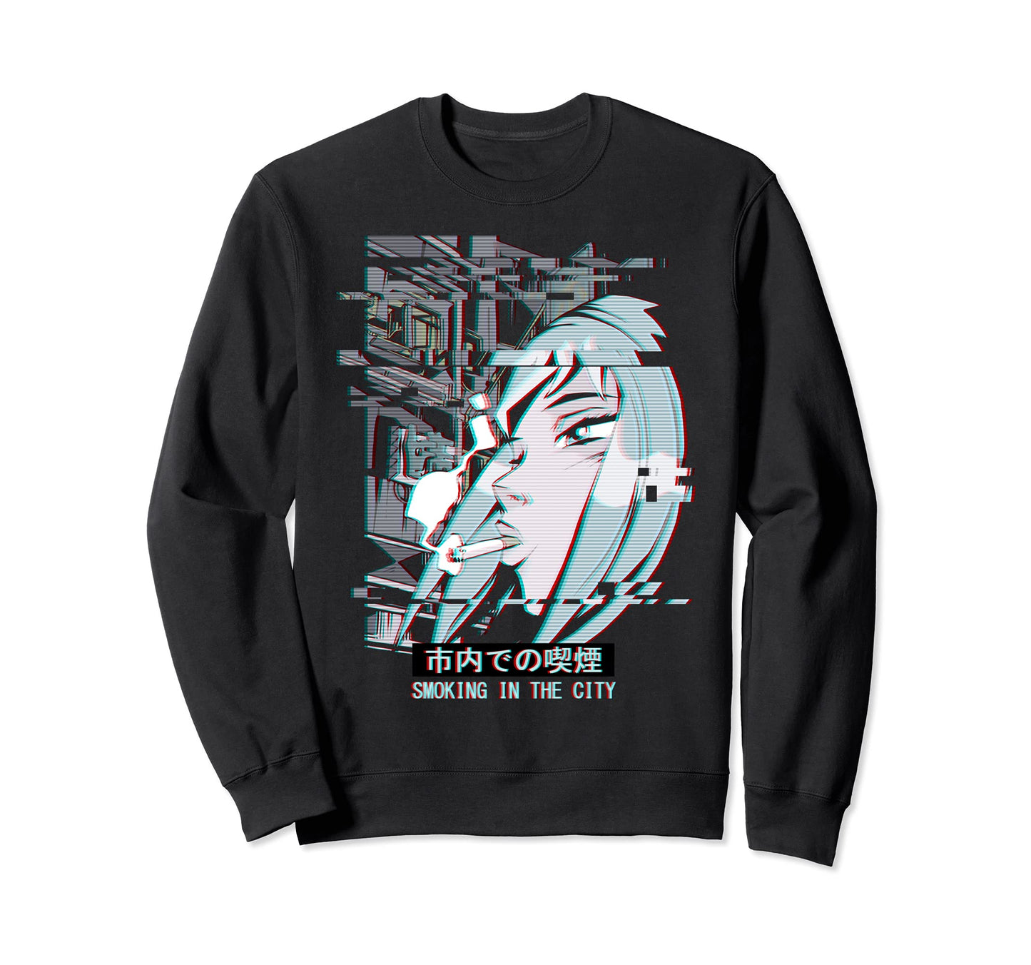 Vaporwave Japan Street Glitch Sweatshirt - Unique Graphic for Adults - T-Shirt, Sweatshirt, Hoodie