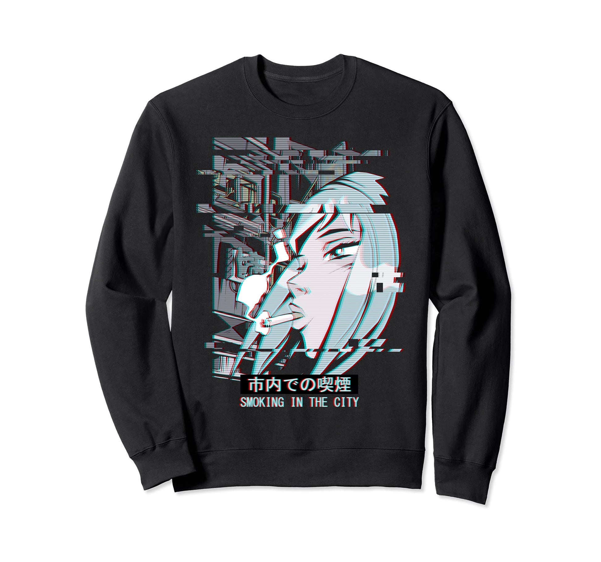 Vaporwave Japan Street Glitch Sweatshirt - Unique Graphic for Adults - T-Shirt, Sweatshirt, Hoodie
