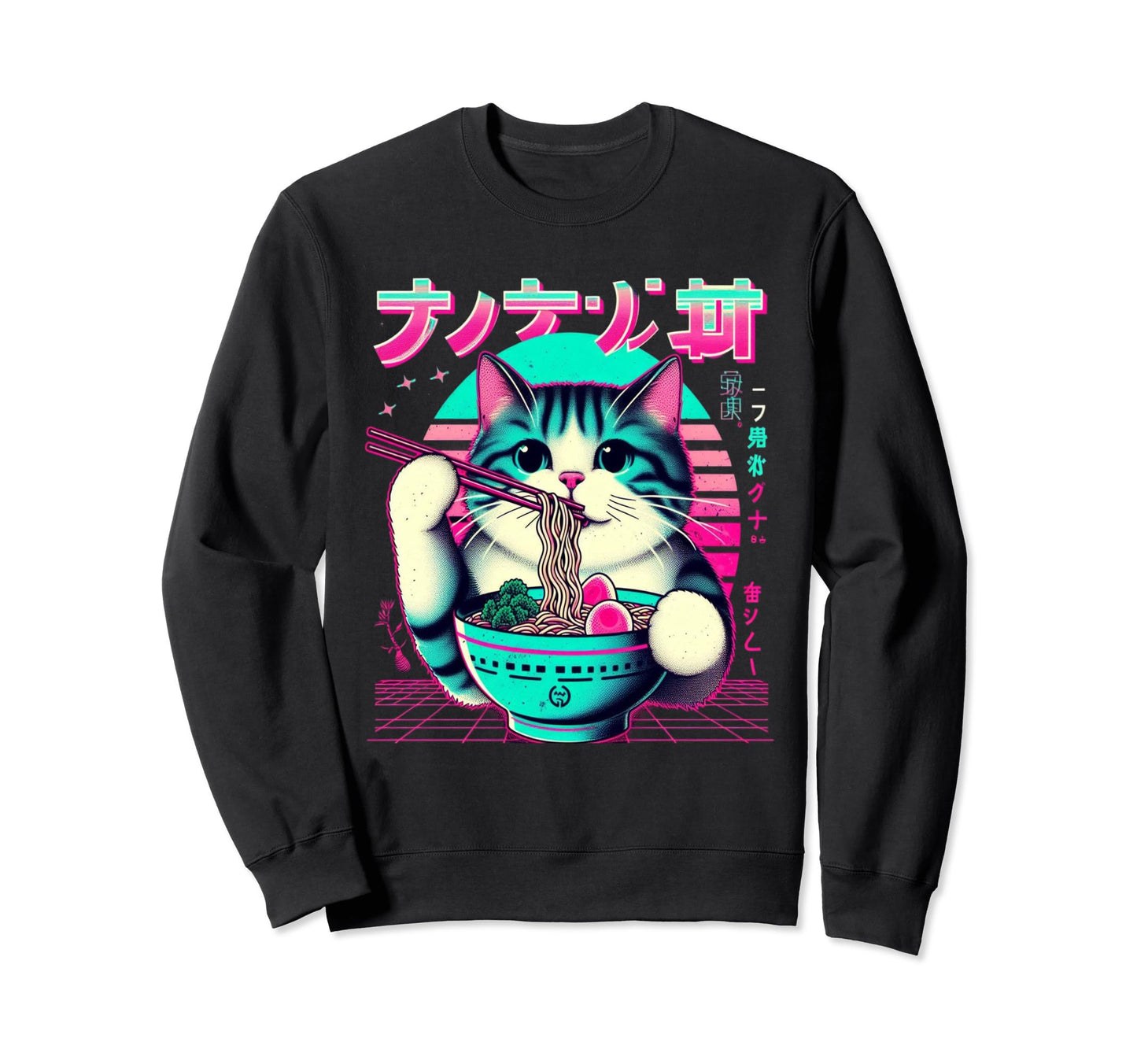 Ramen Cat Vaporwave Japanese Sweatshirt - Unique Graphic Men Women - T-Shirt, Sweatshirt, Hoodie