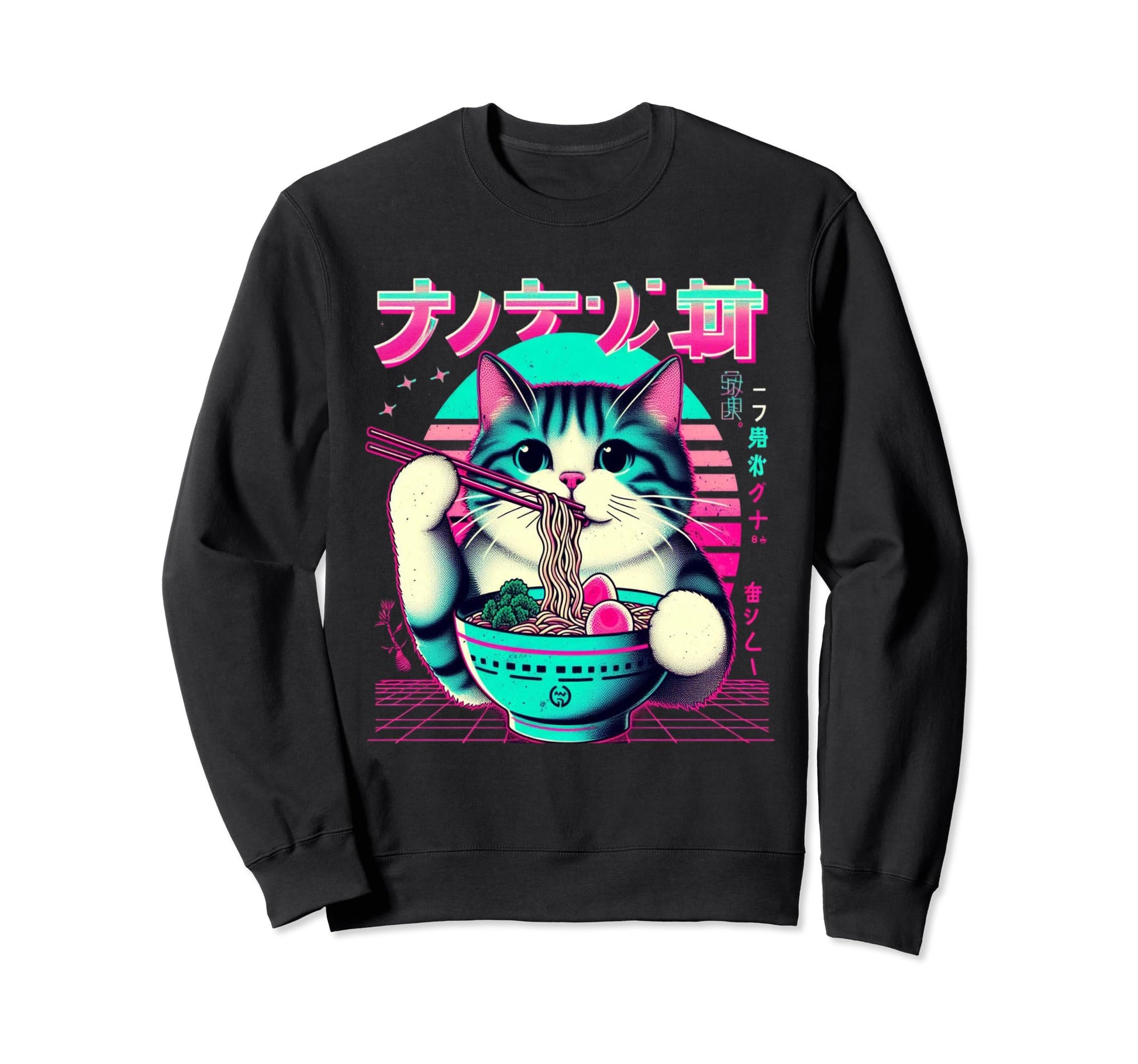 Ramen Cat Vaporwave Japanese Sweatshirt - Unique Graphic Men Women - T-Shirt, Sweatshirt, Hoodie