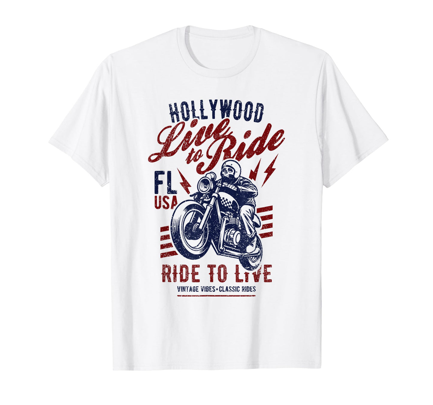 Hollywood Florida Usa Motorcycle Skull T-Shirt - Aesthetic Graphic Unisex - T-Shirt, Sweatshirt, Hoodie