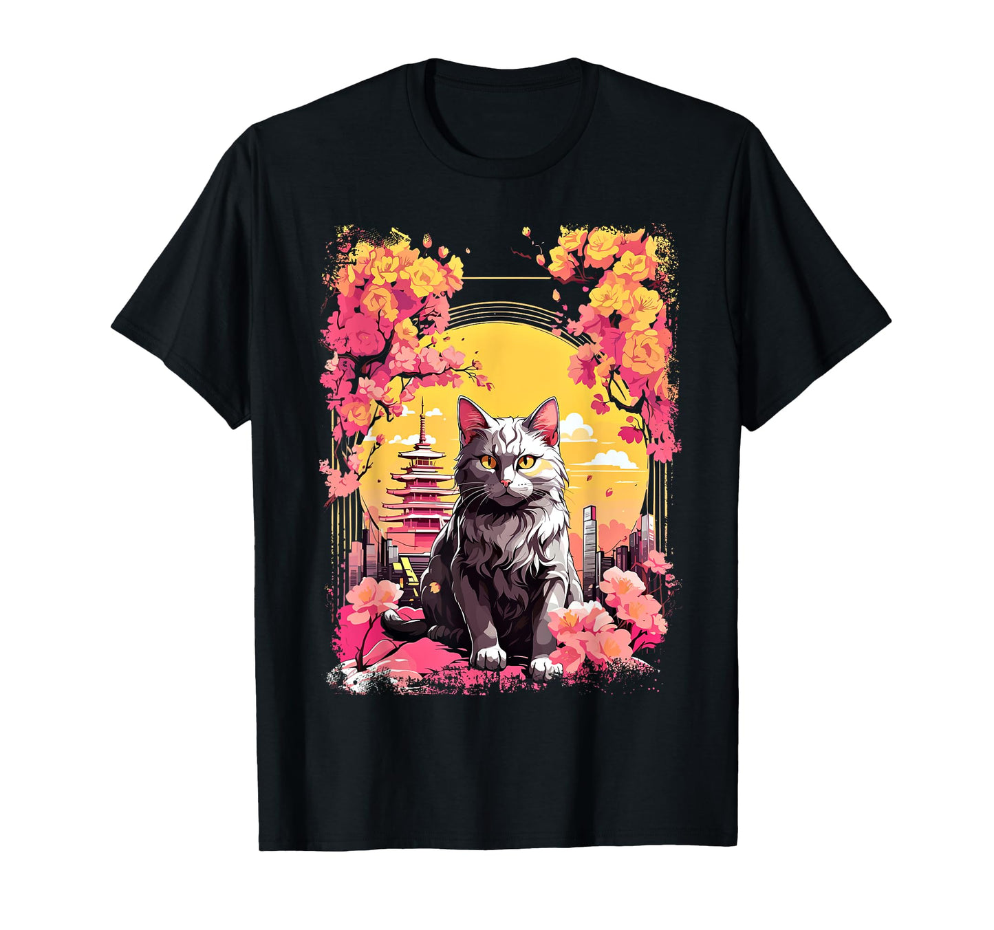 Anime Cat Japanese Vaporwave T-Shirt - Custom Art Print Men Women - T-Shirt, Sweatshirt, Hoodie