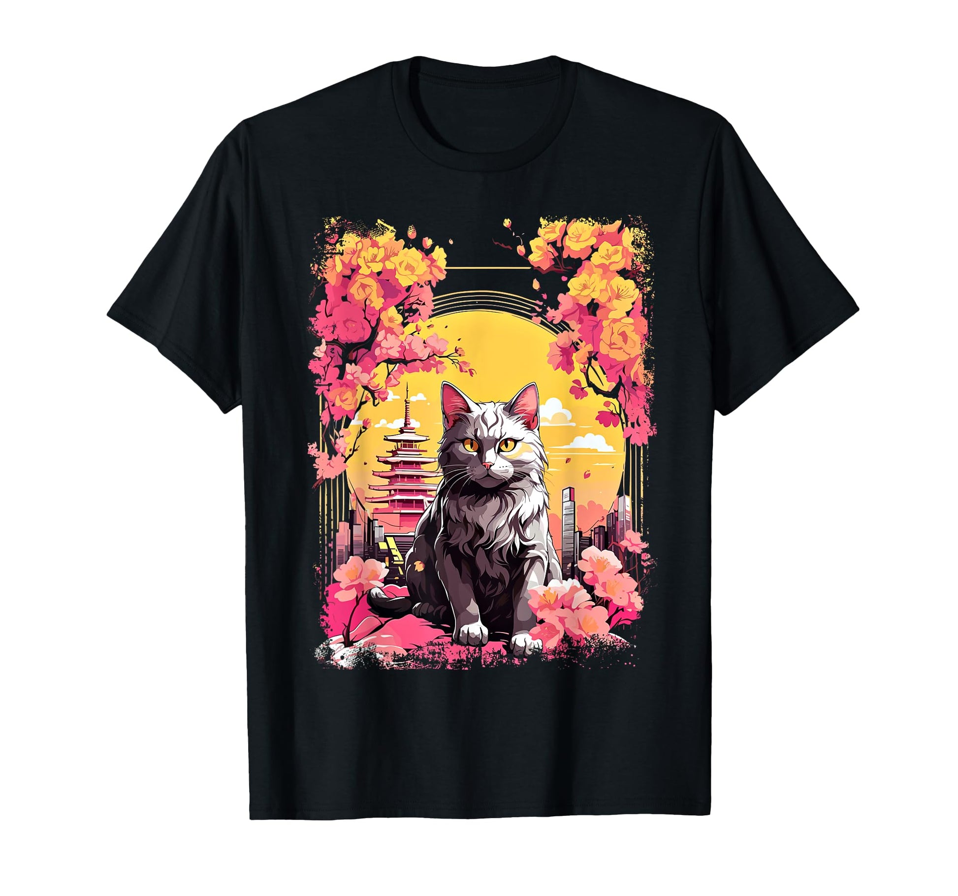 Anime Cat Japanese Vaporwave T-Shirt - Custom Art Print Men Women - T-Shirt, Sweatshirt, Hoodie
