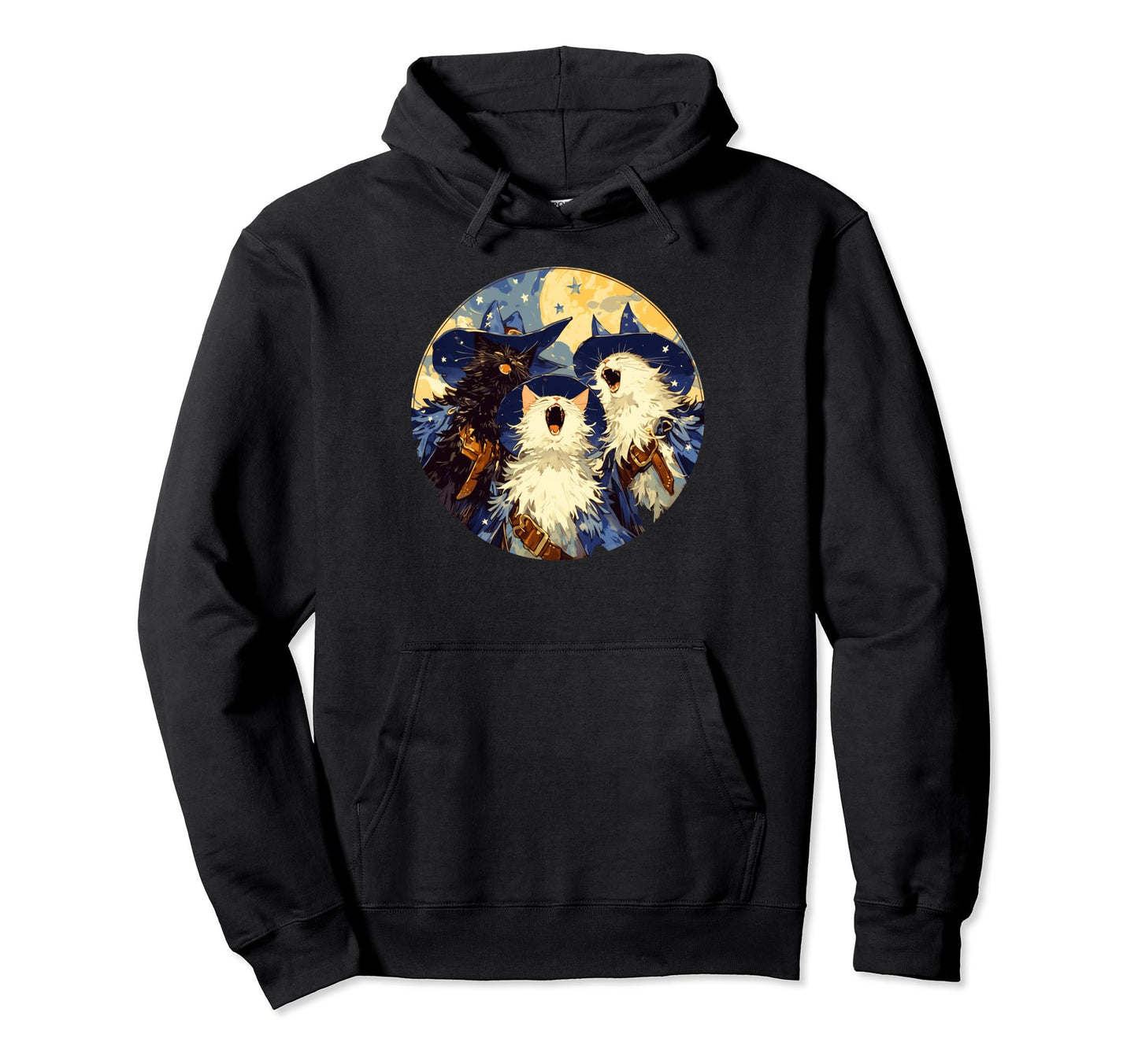 Cat Howling Moon Cowboy Funny Hoodie - Aesthetic Graphic Men Women - T-Shirt, Sweatshirt, Hoodie