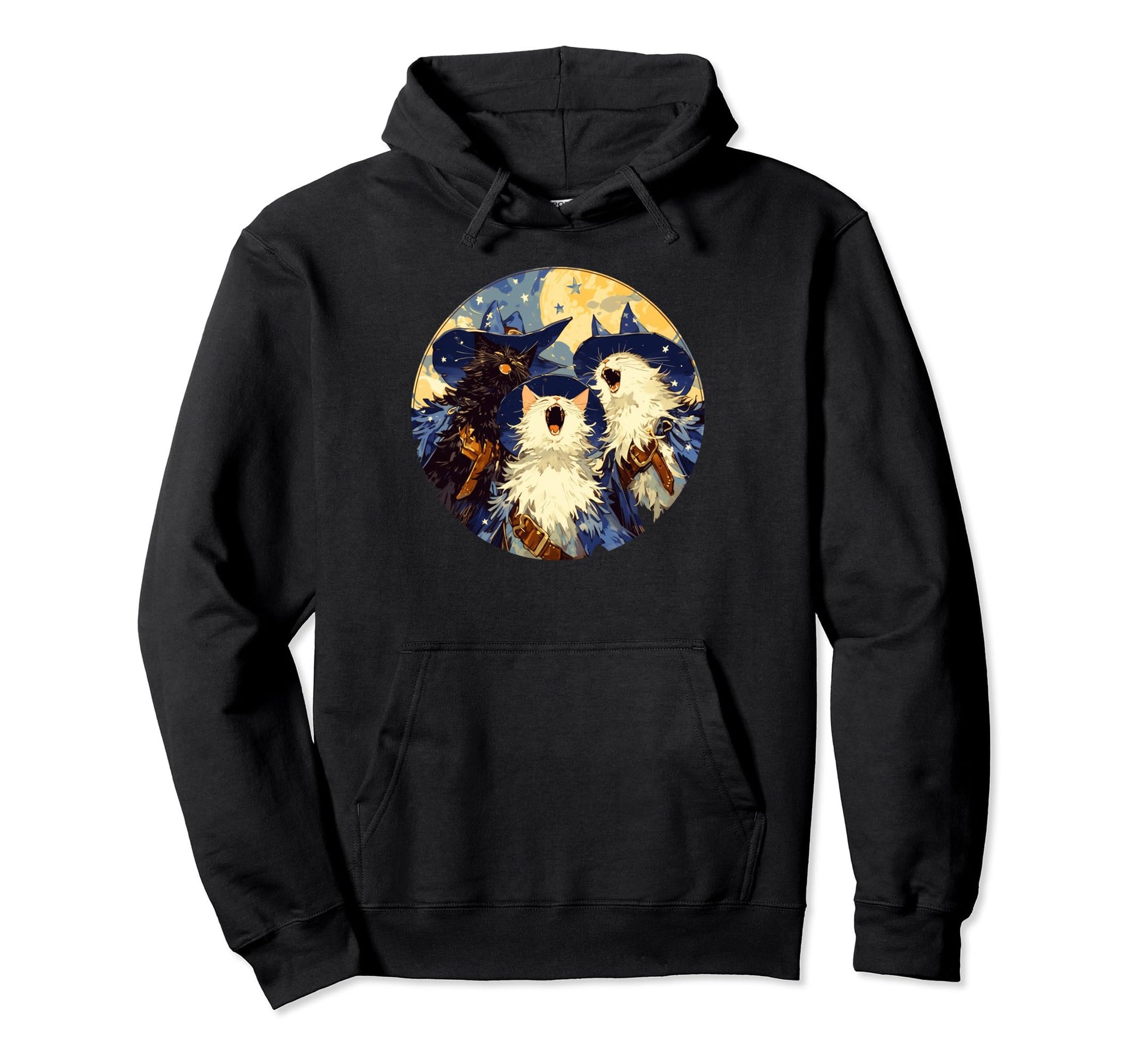 Cat Howling Moon Cowboy Funny Hoodie - Aesthetic Graphic Men Women - T-Shirt, Sweatshirt, Hoodie