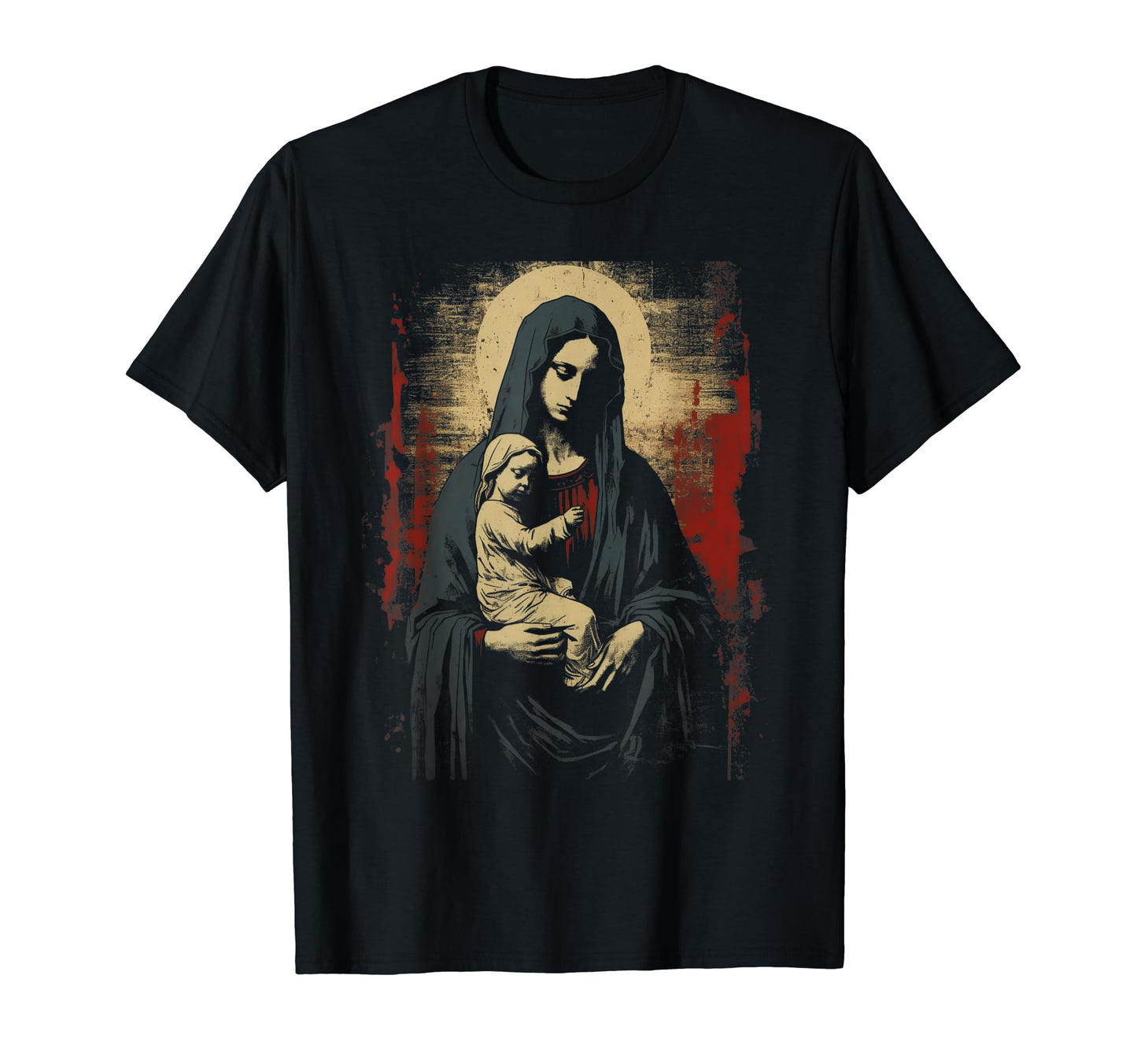 Mary Jesus Distressed 90S Goth Grunge T-Shirt - Custom Art Print Men Women - T-Shirt, Sweatshirt, Hoodie