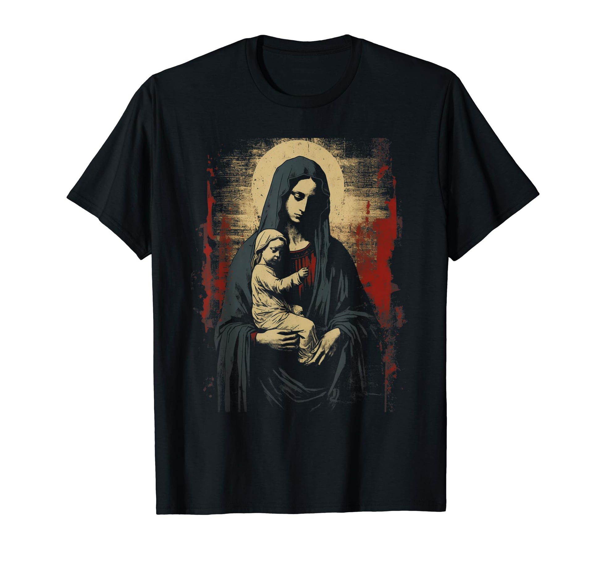 Mary Jesus Distressed 90S Goth Grunge T-Shirt - Custom Art Print Men Women - T-Shirt, Sweatshirt, Hoodie