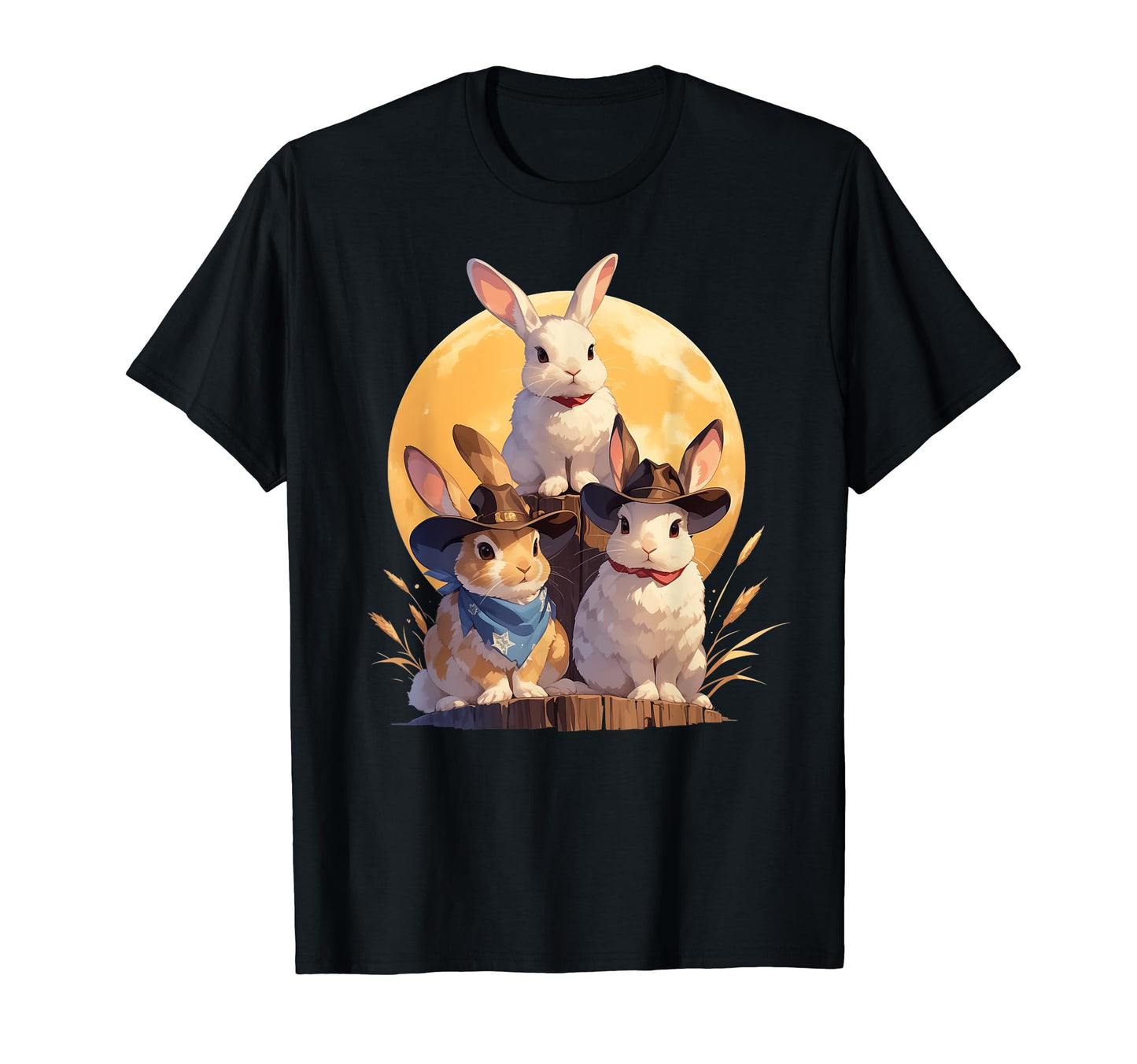 Rabbit Howling Moon Cowboy Funny T-Shirt - Novelty Apparel Unisex - T-Shirt, Sweatshirt, Hoodie